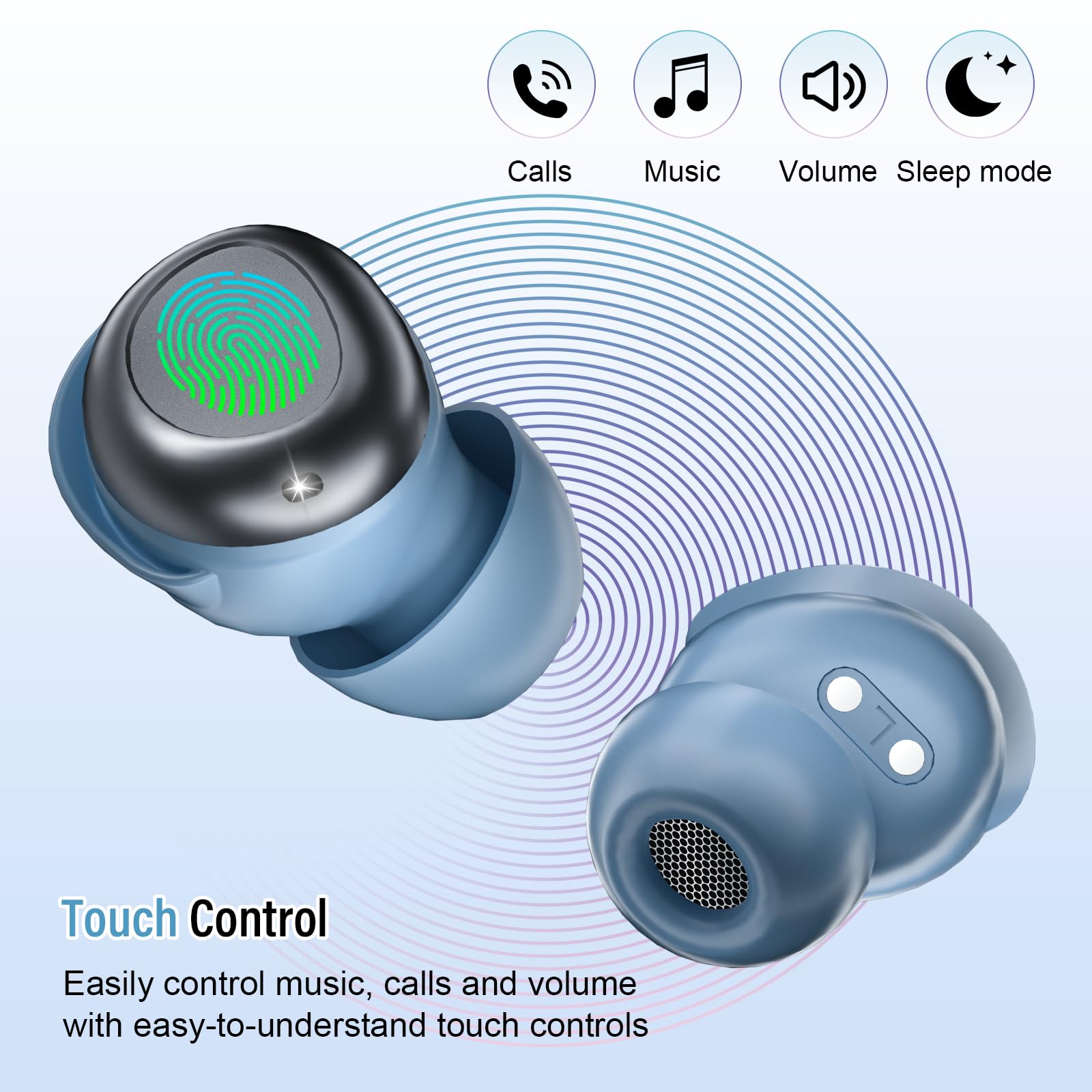 DUSONLAP Sleep Earbuds Bluetooth 5.4 in Ear Light-Weight Headphones, Mini Sleep Headphones Small Design for Side Sleepers, 47H Playtime with Charging Case, Clear Calls Earphones, Blue