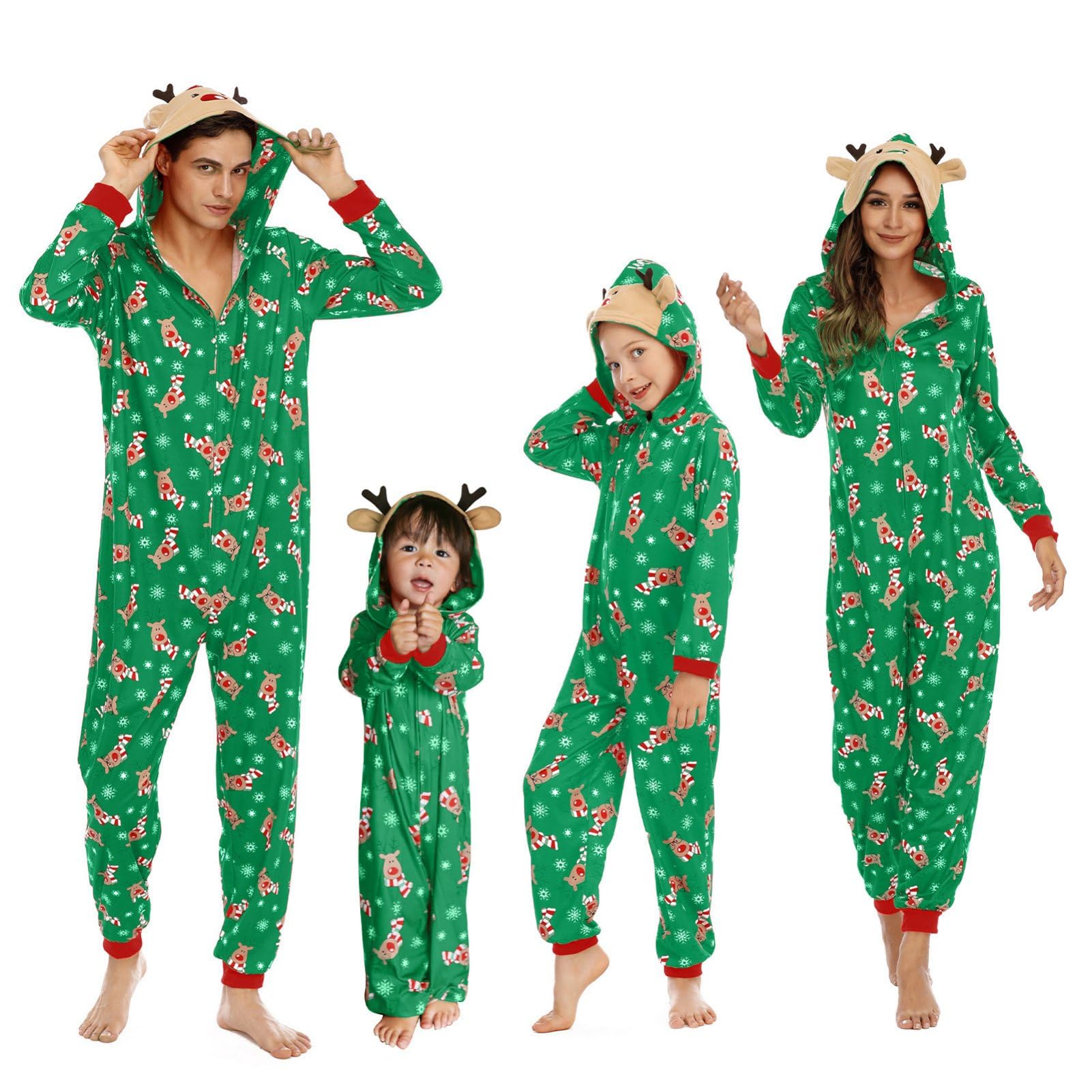 Adisputent Christmas Pajamas for Family Matching Cute Long Sleeve Couples Soft Holiday Sleepwear Funny Christmas Pjs sets Green Reindeer Women XL