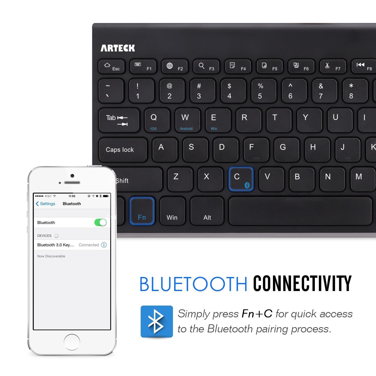 Arteck Bluetooth Keyboard, Stainless Steel Universal Portable Wireless Bluetooth Keyboard for iOS iPad 10.2-inch, Air, Pro, Mini, Android, Windows Tablets PC Smartphone Built in Rechargeable Battery