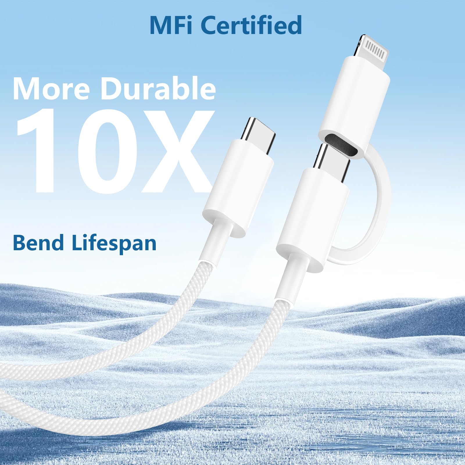 2 in 1 iPhone Fast Charging Cable, 2Pack USB C to USB C Cable 100W USB C Fast Charging CarPlay Cable Multi Charger Cord Auto Link with Lightning Adapter for iPhone 16 15 14 13 12 iPad Airpods, Galaxy