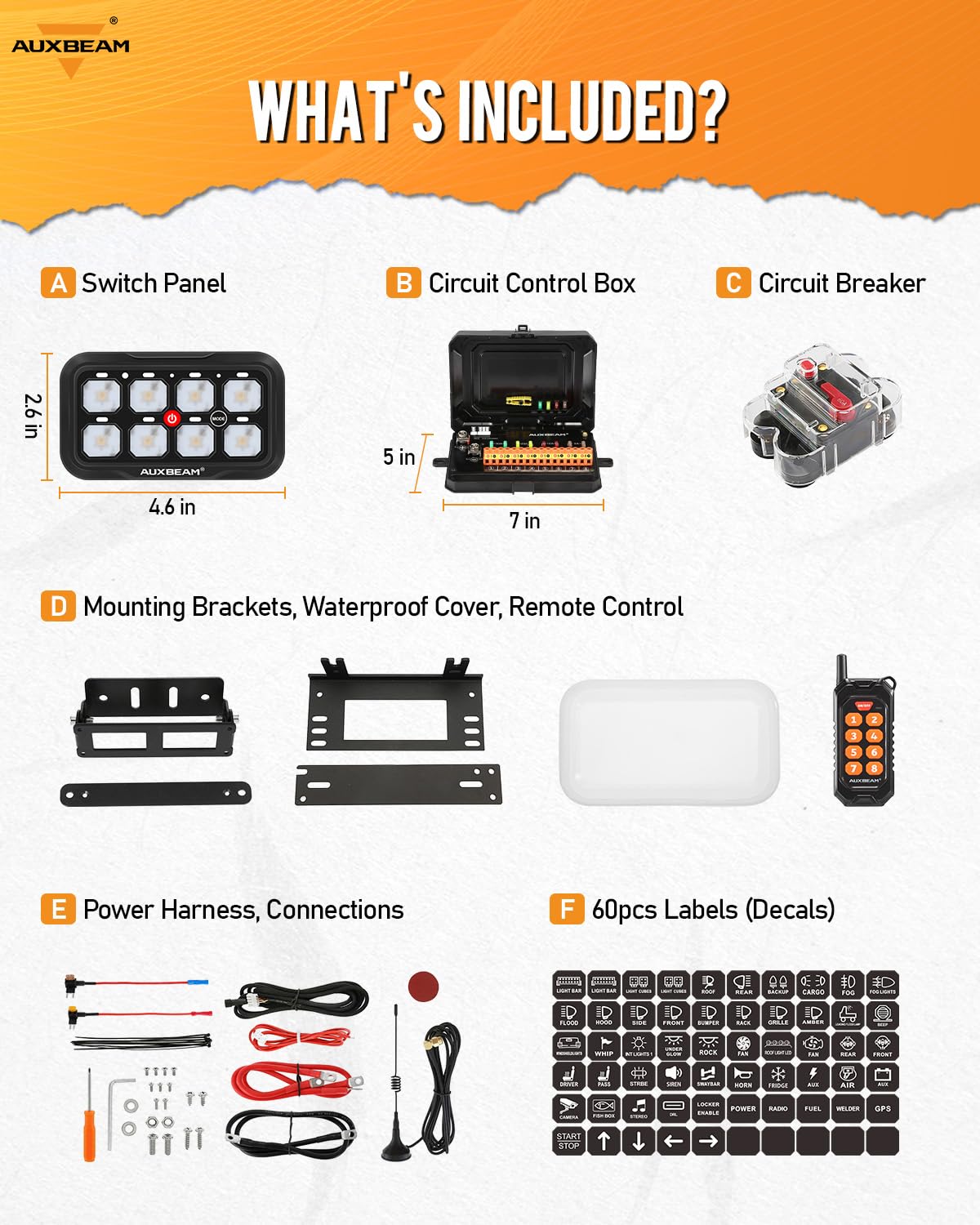 Auxbeam RC800 8 Gang Switch Panel RA84 RGB Wireless Remote Control Up to 165FT Range Automotive Switch Pod Featuring 3 Lighting Modes Backlit Off Waterproof for Car Boat Truck RV 2-Year Warranty
