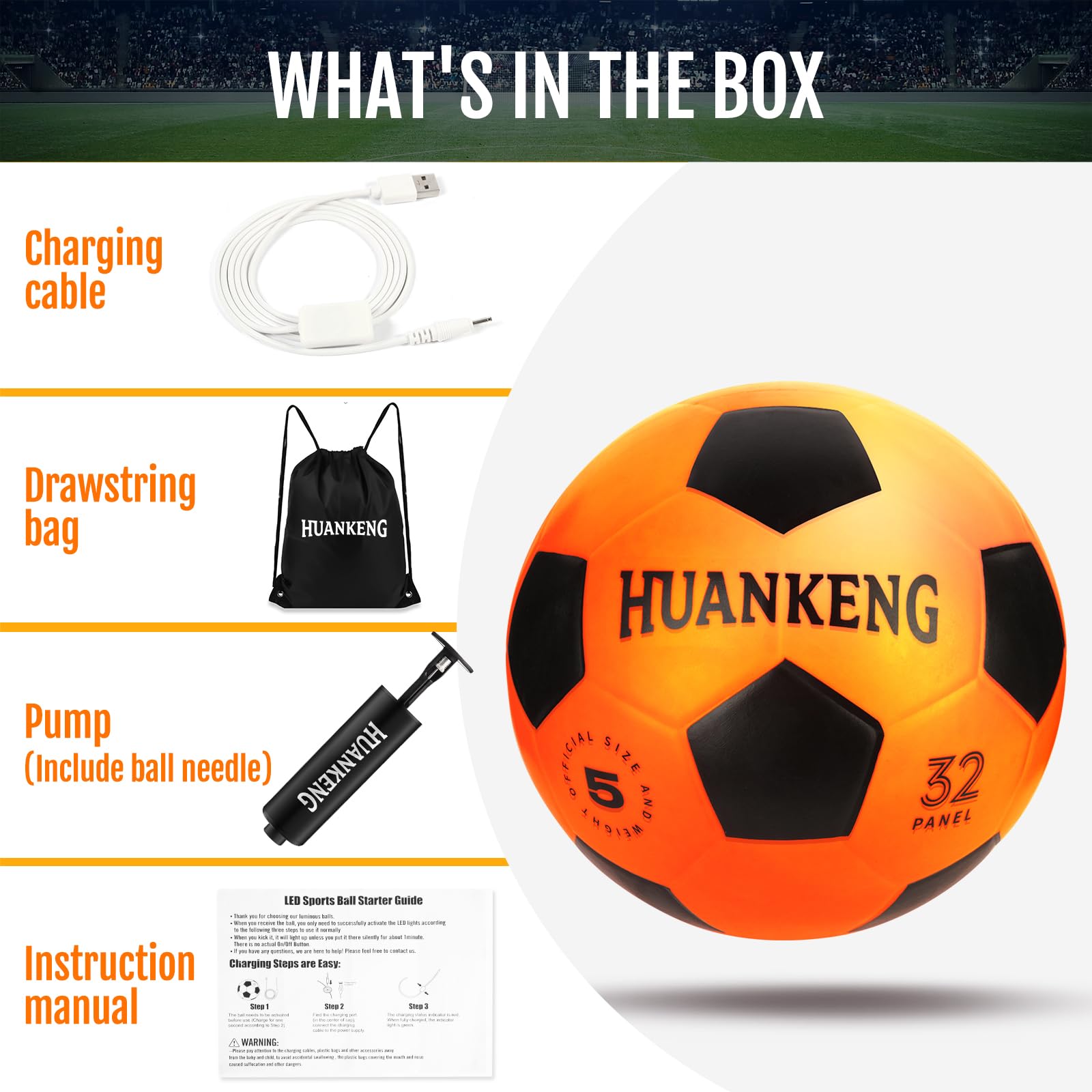 HuanKeng Rechargeable Glow in The Dark Soccer Ball Birthday Gifts for 6 7 8 9 10 11 12 13 14 15 Year Old Boys, NO.5 Sports Outdoor Light Up Soccer Ball Games Stuff for Teen Kids Boy Toys Ages 6-15