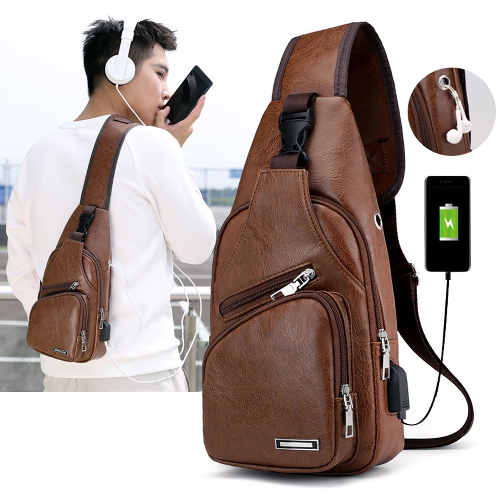 Crossbody Sling Bag for Men Women with Earphone Hole, Small Shoulder Bag