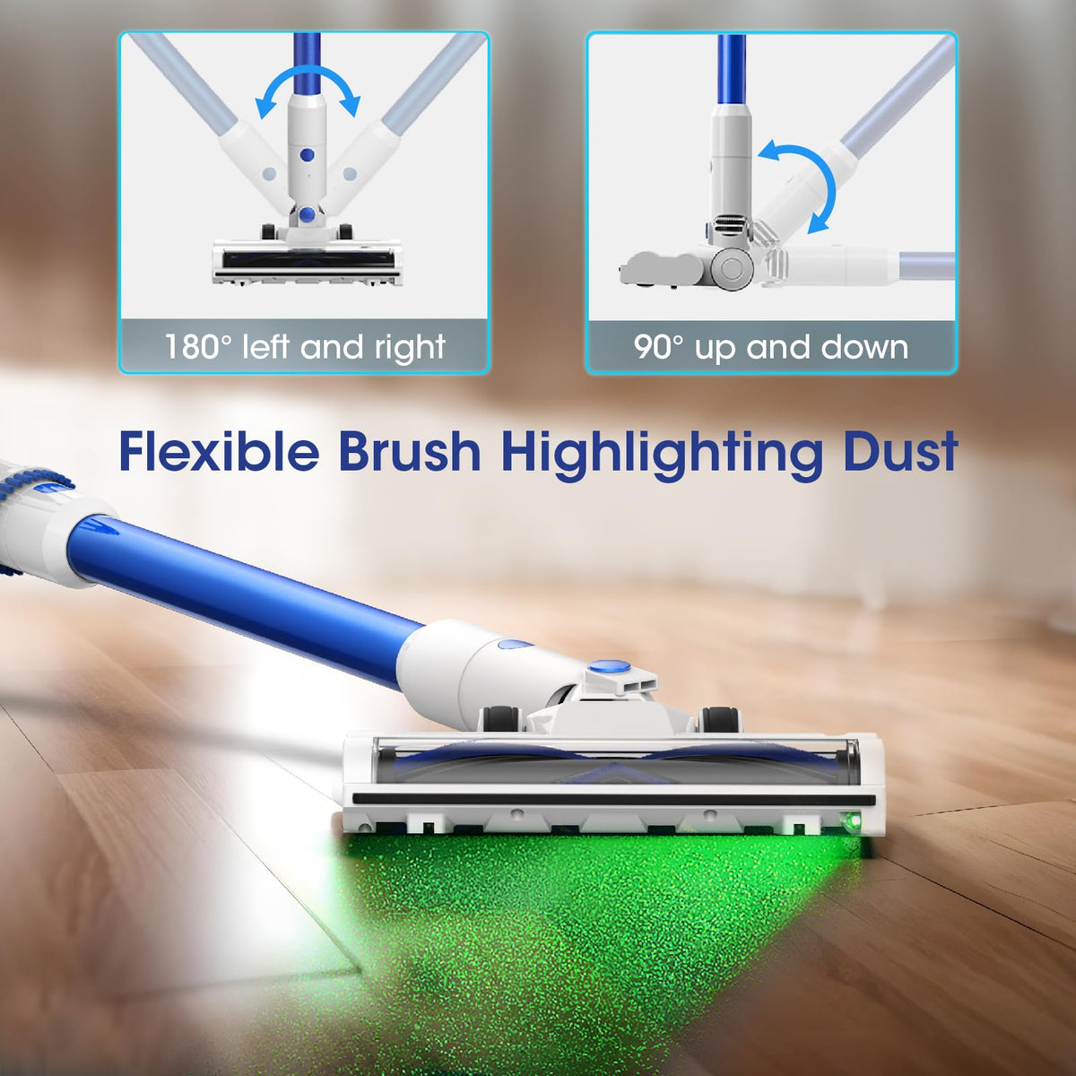 AYONTIN Cordless Vacuum Cleaner, Brushless Motor Powerful Suction Stick Vacuum, LED Display, with 2500 mAh Detachable Battery, 45 Mins Runtime Vacuum Cleaners for Home/Pet Hair/Hardwood/Carpets, Blue