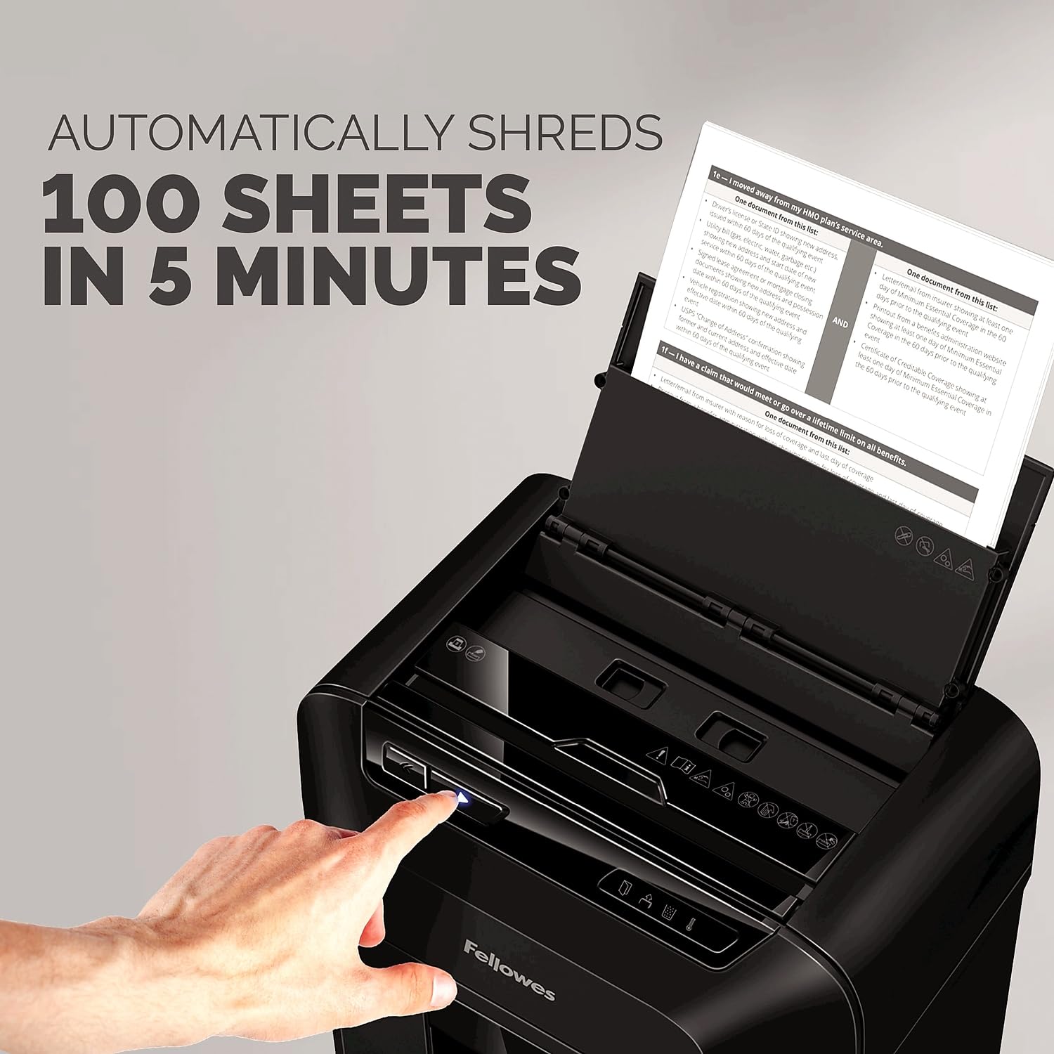 Fellowes AutoMax 100MA 100-Sheet Micro-Cut Autofeed 2-in-1 Paper Shredder for Office/Small Office