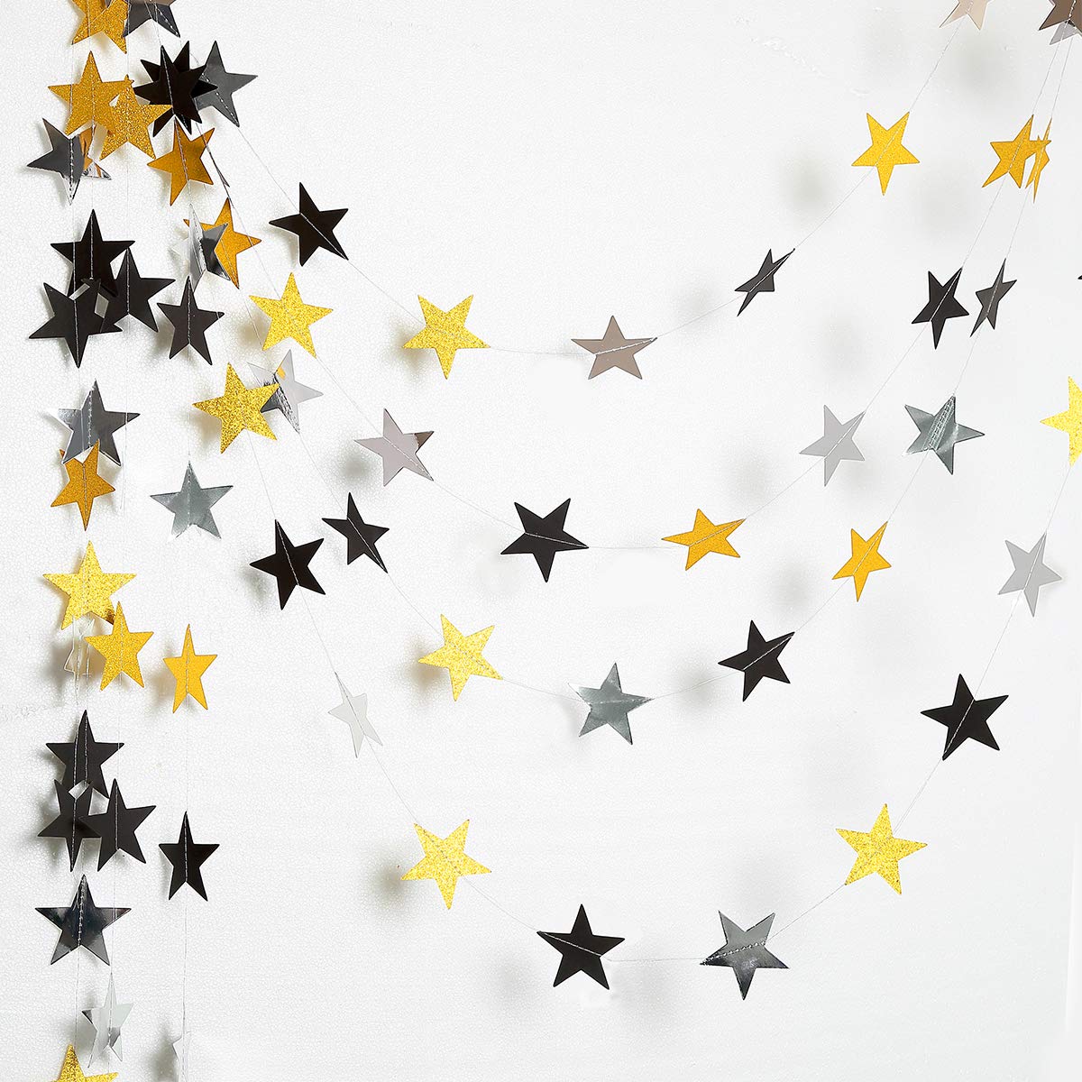 Decor365 Gold Black Star Garland Hanging Star Party DecorationsTwinkle Little Star Starry Night Galaxy Theme Graduation Birthday Bridal Shower Bachelorette NYE New Year’s Eve Party Backdrop Décor