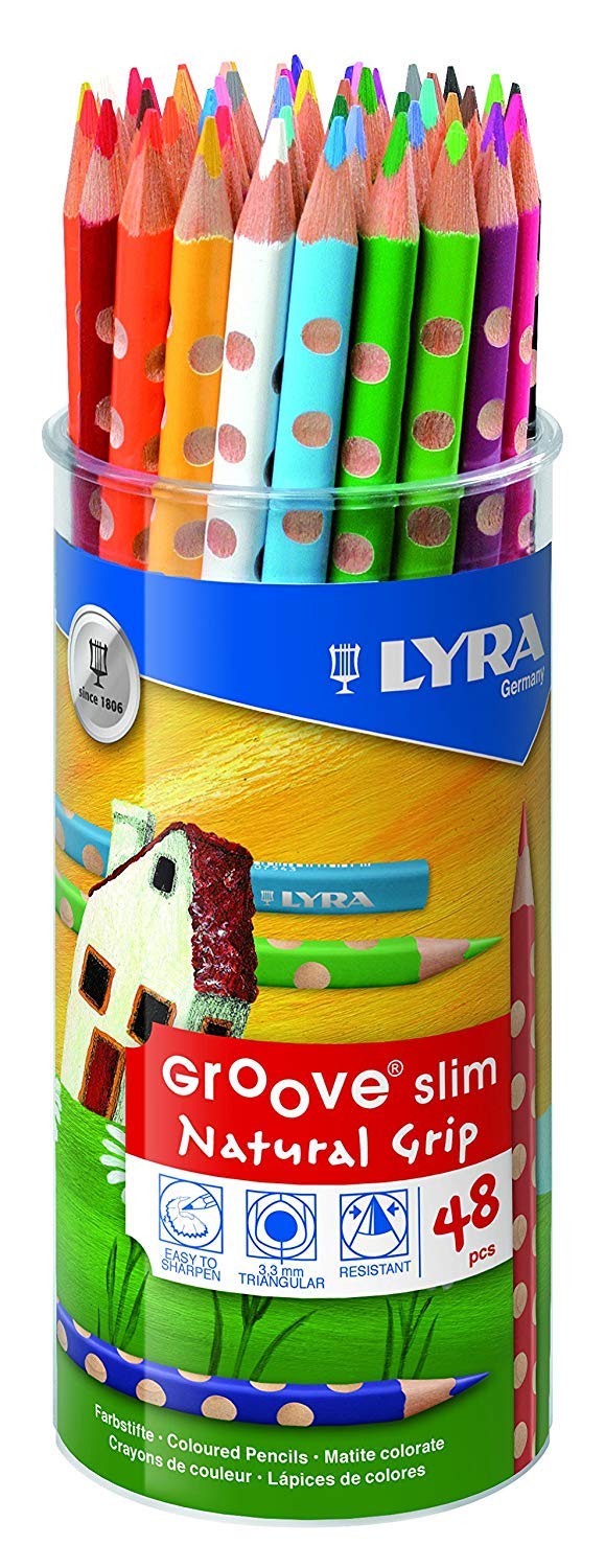 LYRA Groove Slim Wooden Colouring Pencils, 48 Pieces in Assorted Colours with Sharpener, Ideal for Children and Schools