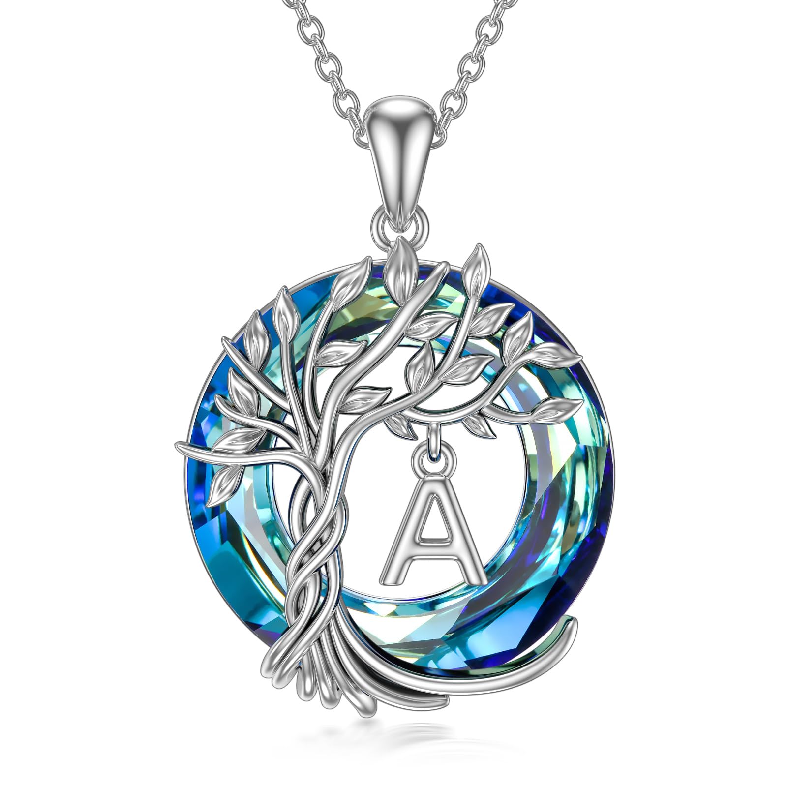 TOUPOP Christmas Gifts Necklace for Women Tree of Life Initial A Letter Pendant Necklace Sterling Silver Irish Tree Jewelry Blue Circle Crystal Anniversary Birthday Gifts for Her Girlfriend Wife Mom