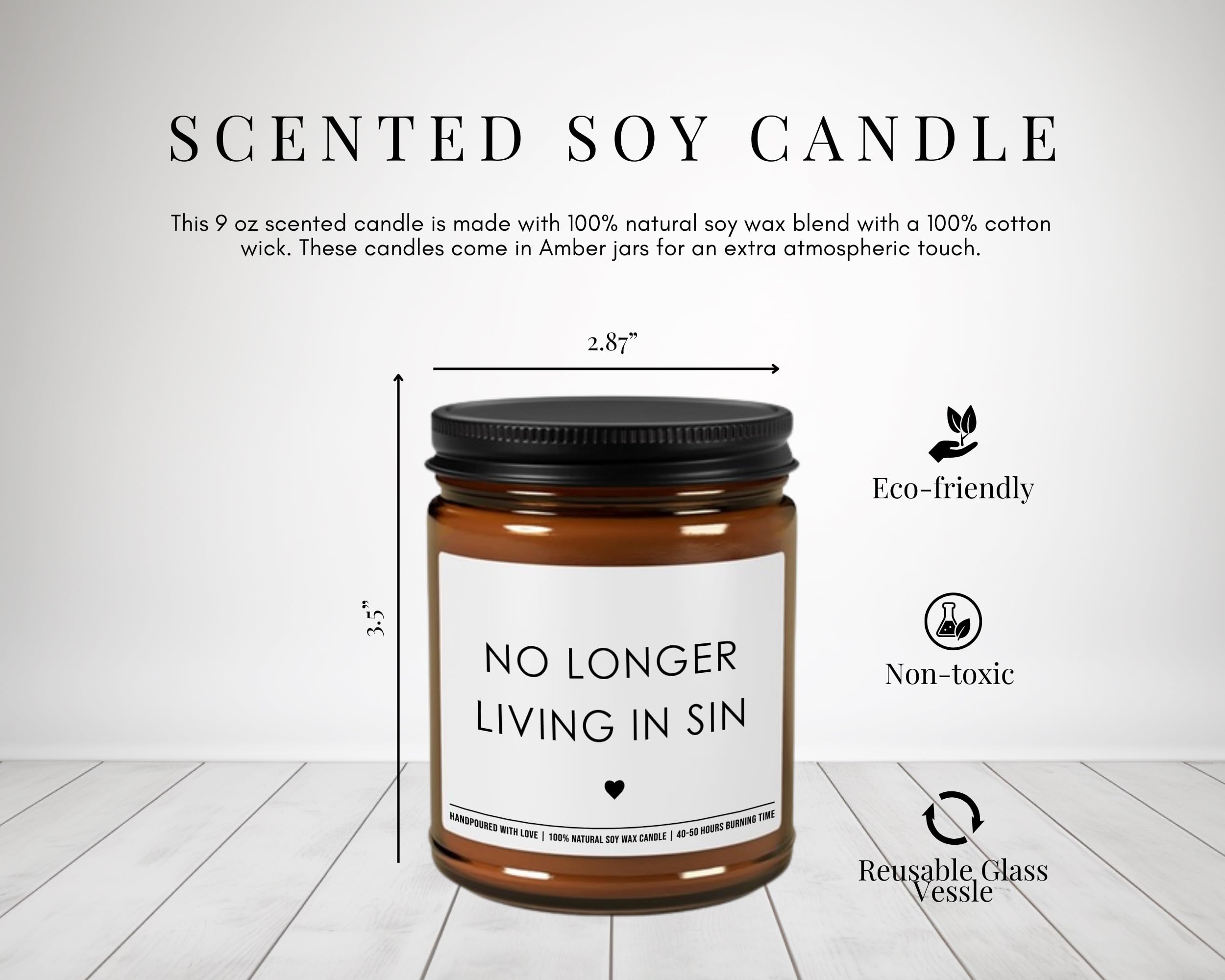 No Longer Living in Sin - Unique Couple Wedding Gift for Bride and Groom - His and Hers Anniversary Present Husband and Wife - Funny Engagement Gifts for Him and Her - 9 oz Soy Wax Candle