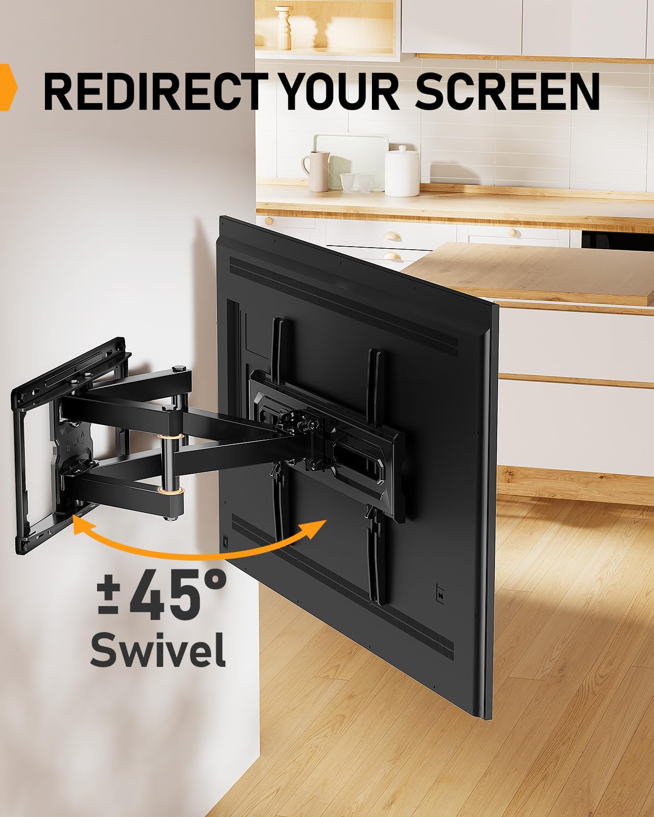 Perlegear Full Motion TV Wall Mount for 32-65 Inch TVs up to 99 lbs, Max VESA 400x400mm, Fits 16”/12” Wood Studs, Adjustable Pre-Assembled TV Wall Mount, Tool-Free Tilt, Swivel & Extension, PGMF21