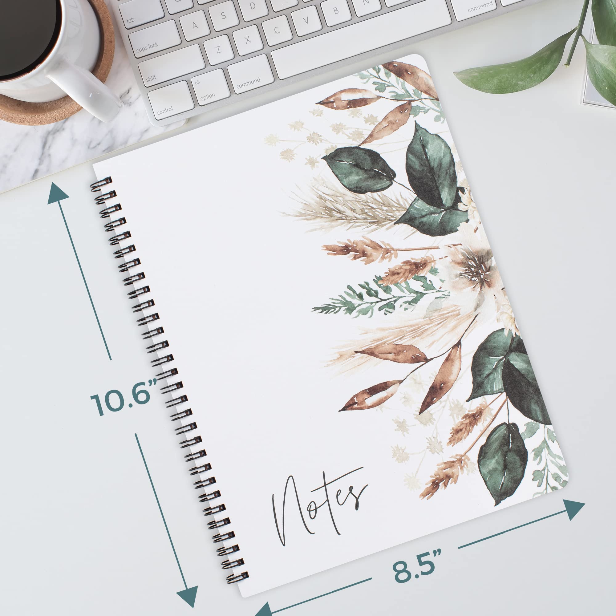 Aesthetic Spiral Notebook Journal For Women - Cute Dried Floral 10.5" x 8.5" College Ruled Notebook With Large Pockets And Lined Pages - Perfect to Stay Organized and Boost Productivity at Work or