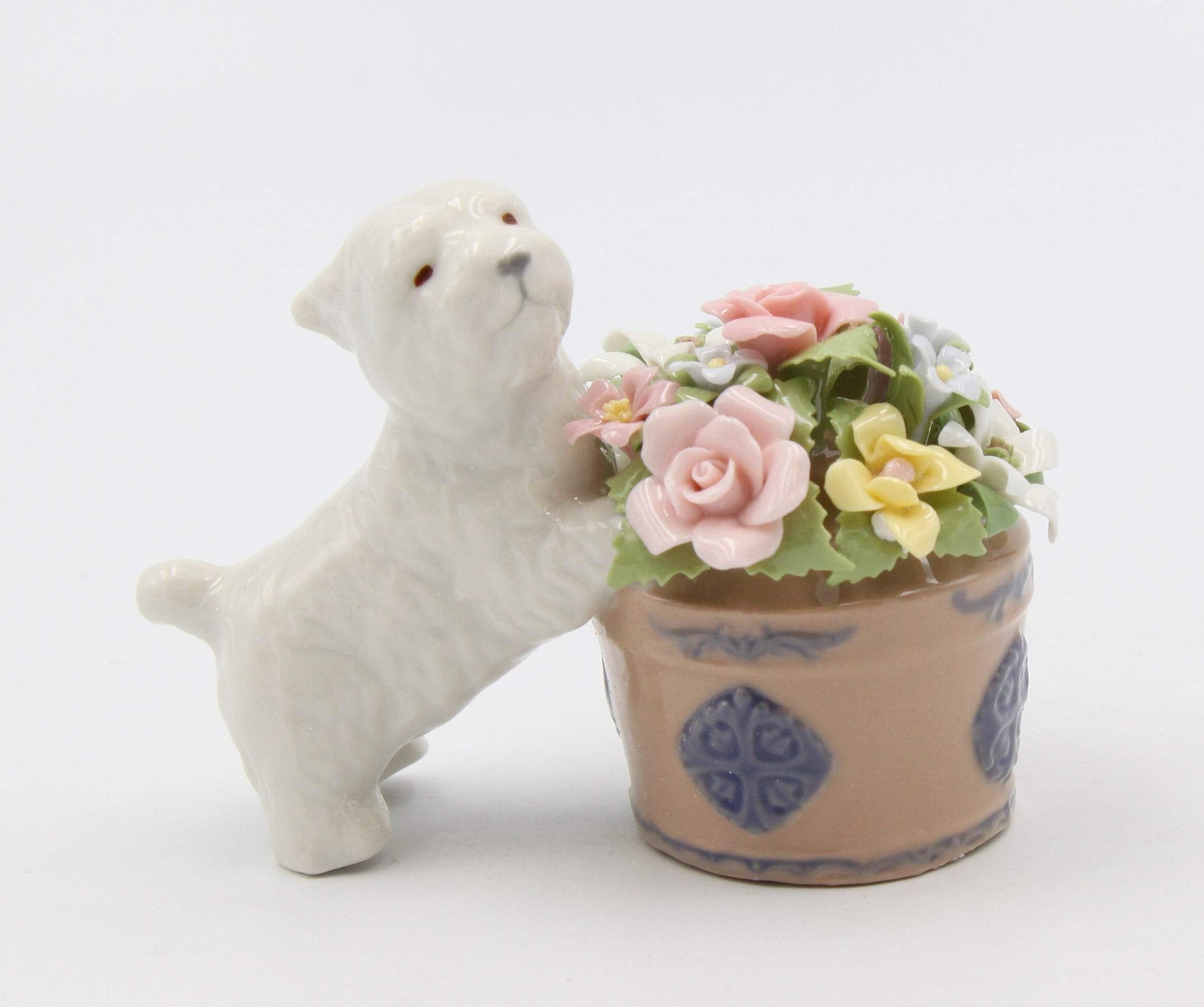Cosmos Gifts Fine Porcelain Westie Western Terrier Dog with Flower Pot Figurine, 4-1/8"