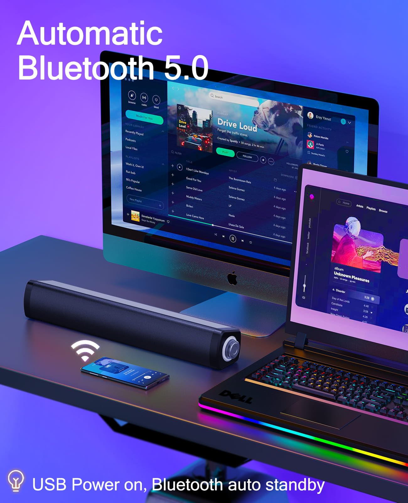 LENRUE Computer Speakers for Desktop Monitor, PC Speakers with Knob Control, Bluetooth Connect, USB Powered for Computer, PC, Laptop