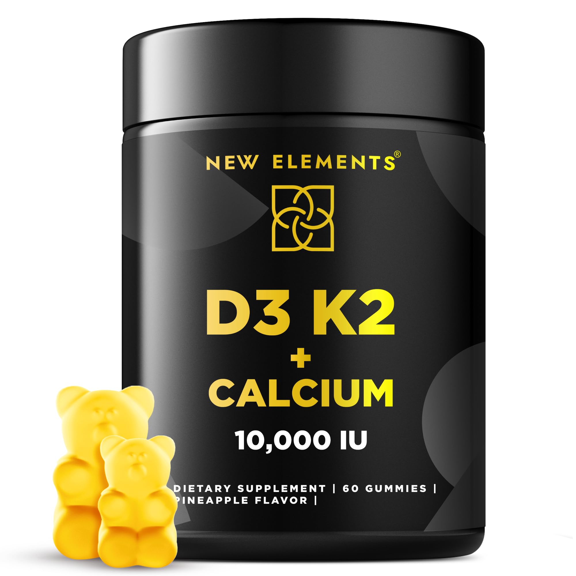 Vitamin D3 K2 Gummies 10000 IU with Calcium 100mg - VIT D3 for Adults - Mk7 Vitamin K2 100mcg - Vitamin D Supplement for Men & Women - Vegan Gluten Free Non-GMO