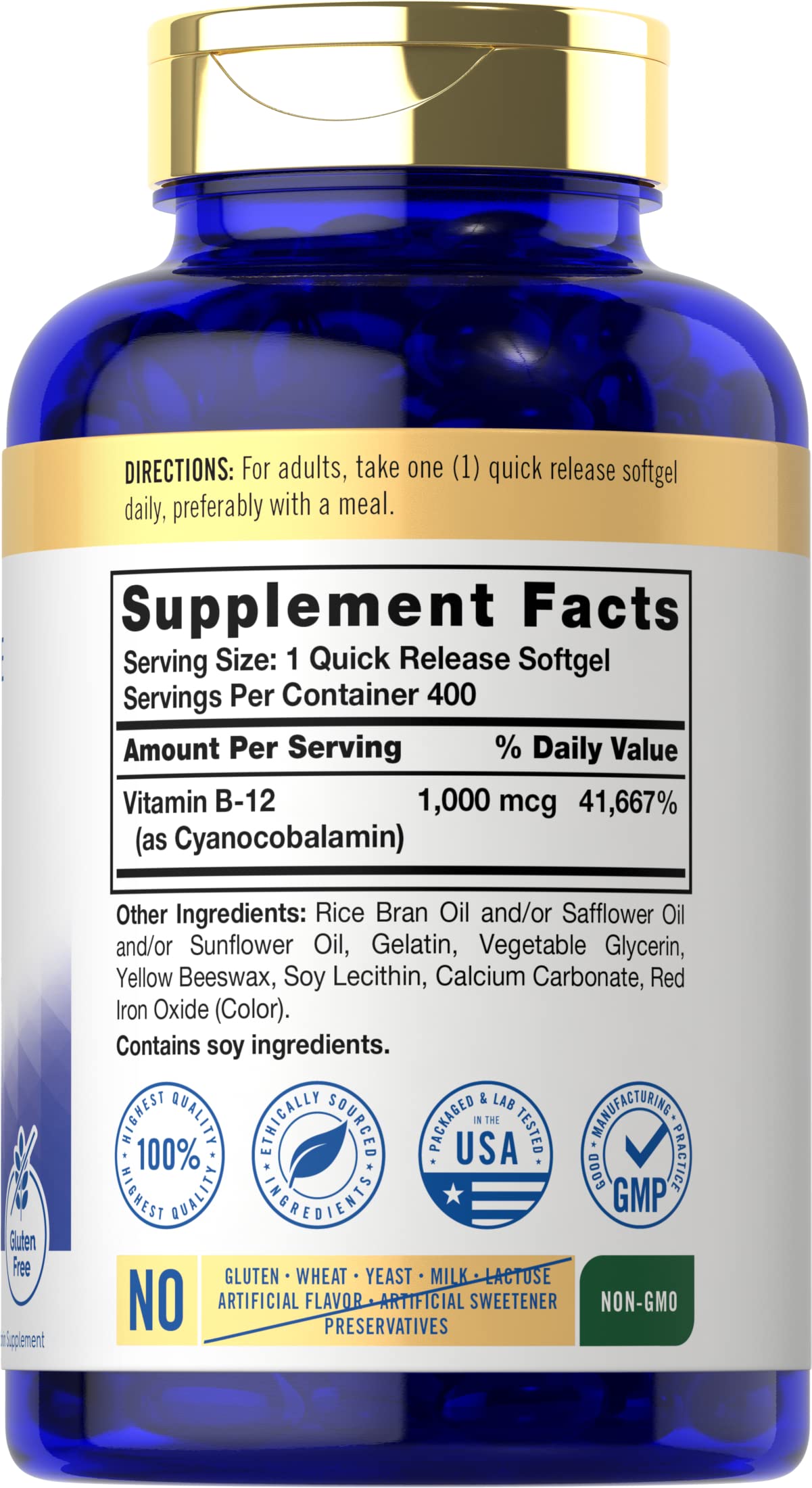 Carlyle Vitamin B12 Absorbable 1000mcg | 400 Softgels | Non-GMO and Gluten Free Supplement