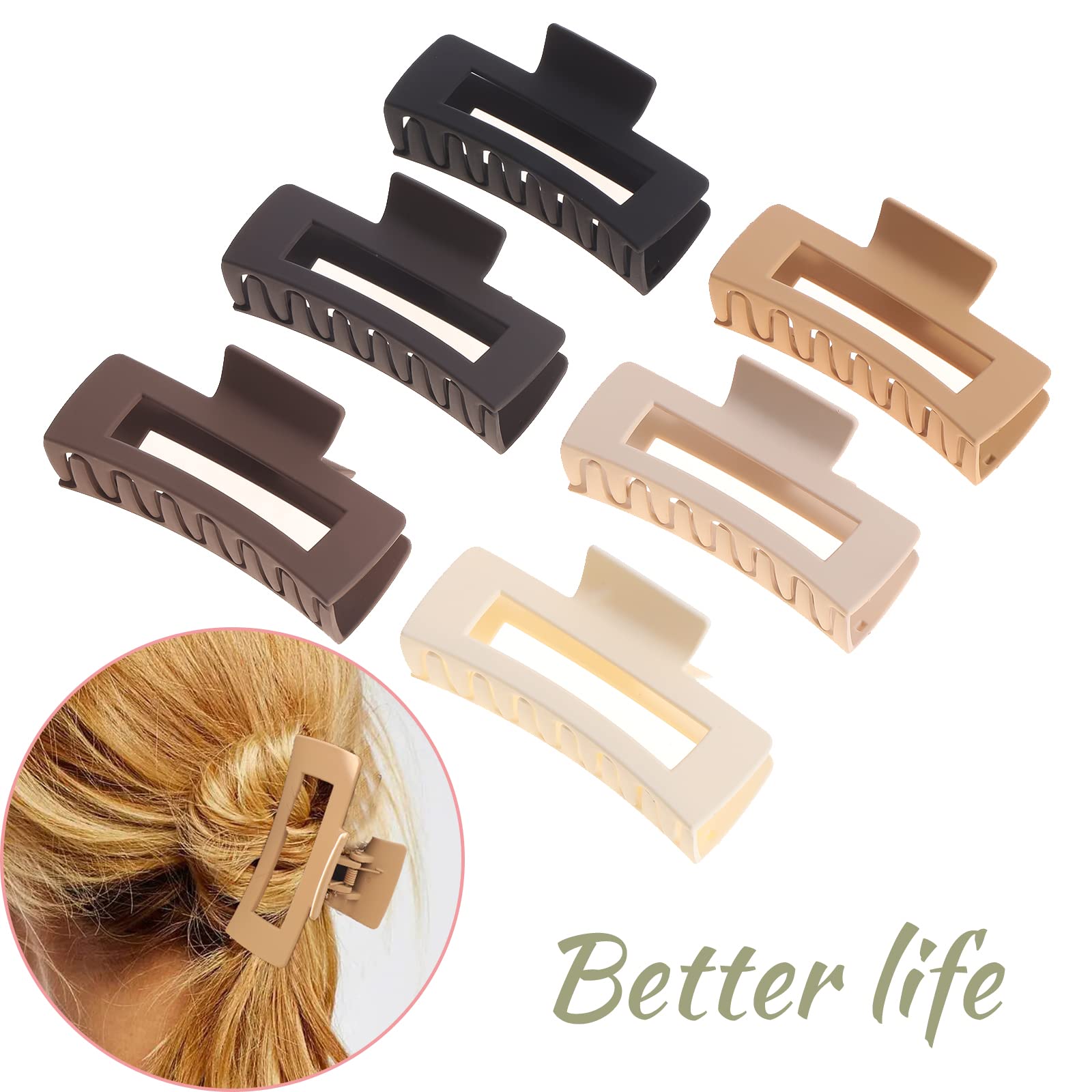 Alemaky 12 Pack Square Claw Clips, Big and Small Neutral Rectangle Hair Claw Clips, Non-slip Matte Large Hair Clips for Women,Strong Hold jaw clip for Thick Thin Hair (Neutral)