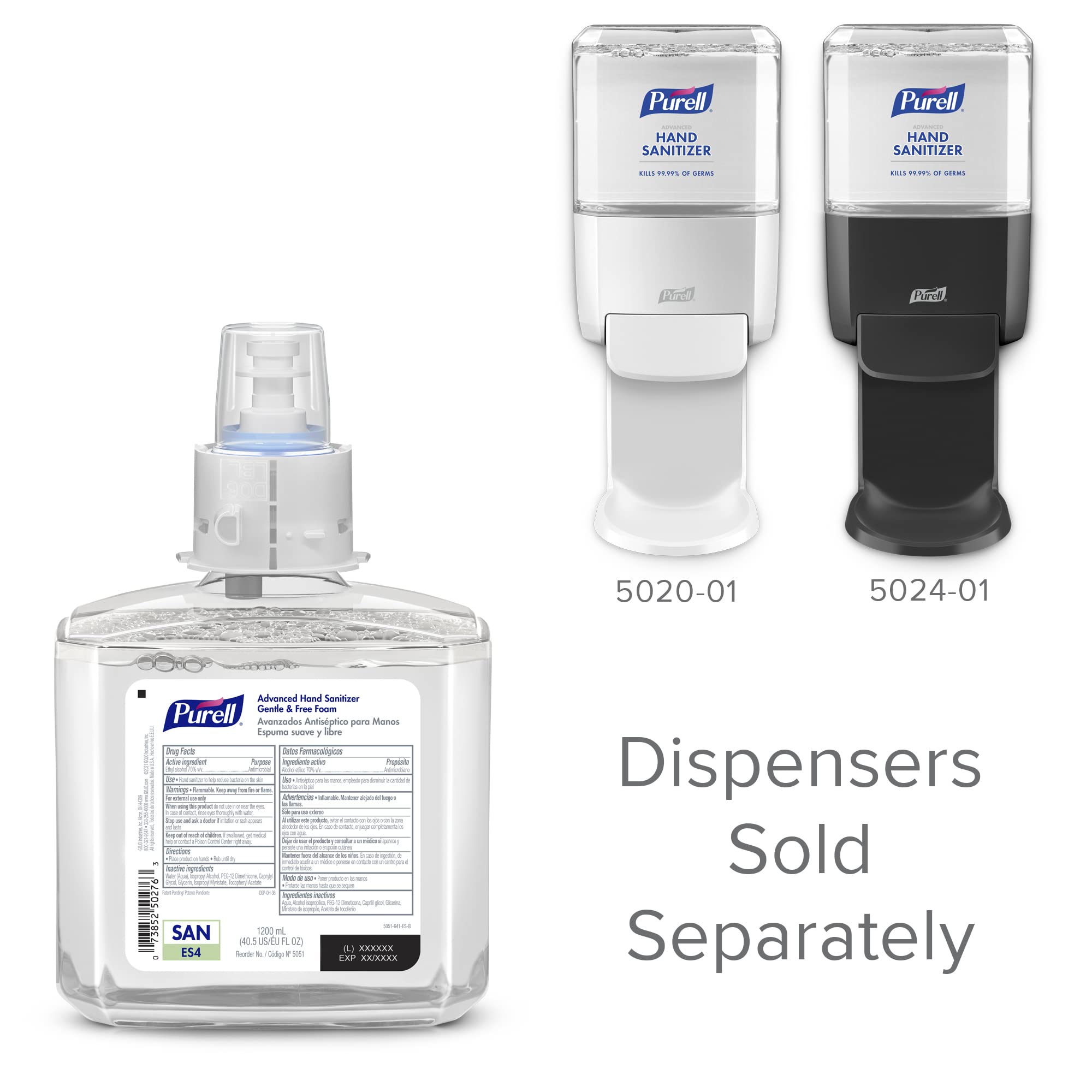 PURELL Advanced Hand Sanitizer Gentle & Free Foam, Fragrance Free, 1200 mL Refill for PURELL ES4 Manual Hand Sanitizer Dispenser (Pack of 2) - 5051-02