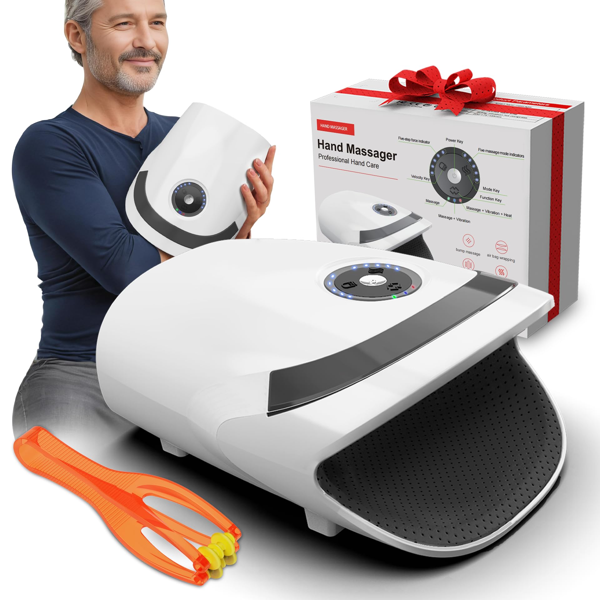 Hand Massager with Compression & Heating - Valentines Day Gifts for Her,Birthday Gifts for Women Men Mom Dad,Gifts for Women Men Mom Dad Her Him Boyfrend Girlfriend(White)