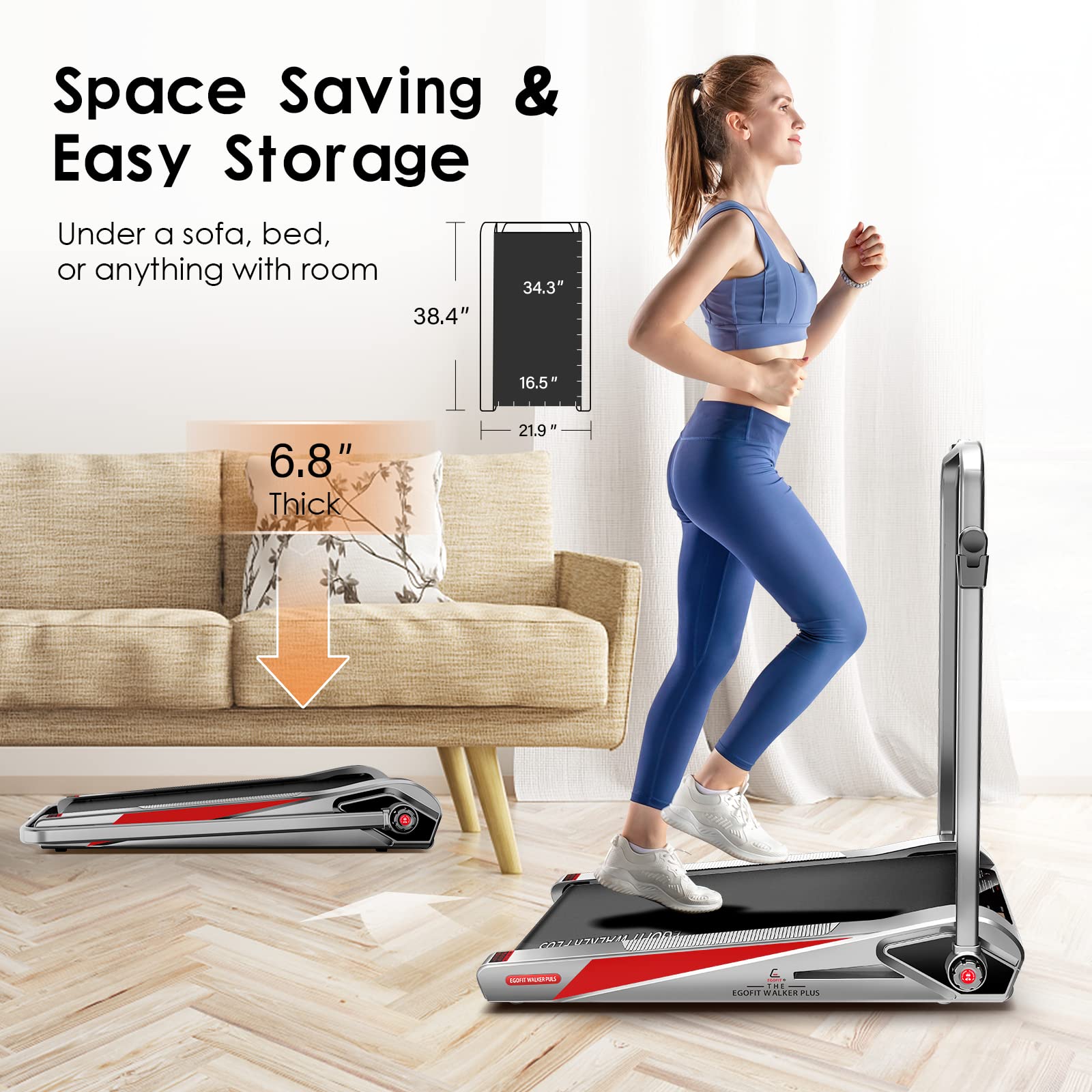 Egofit Walker Plus M1T Smallest 2in1 Folding Under Desk Treadmill with Incline for Home&Office with APP & Remote Control for Walking&Jogging