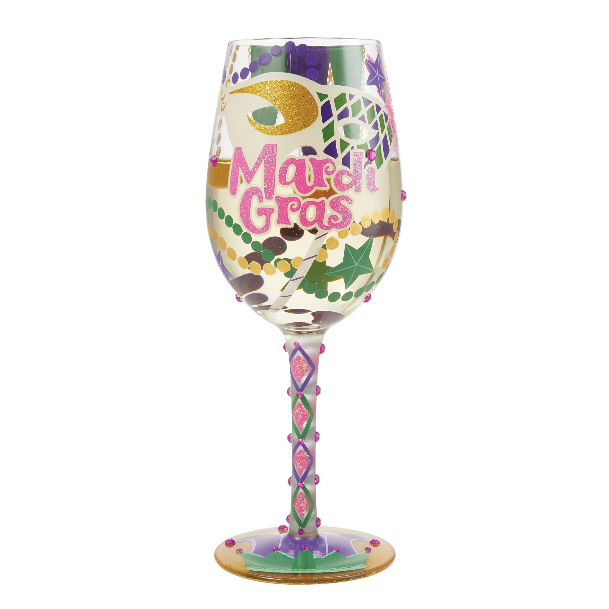 Enesco Designs by Lolita Mardi Gras Hand-Painted Artisan Wine Glass, 15 Ounce, Multicolor