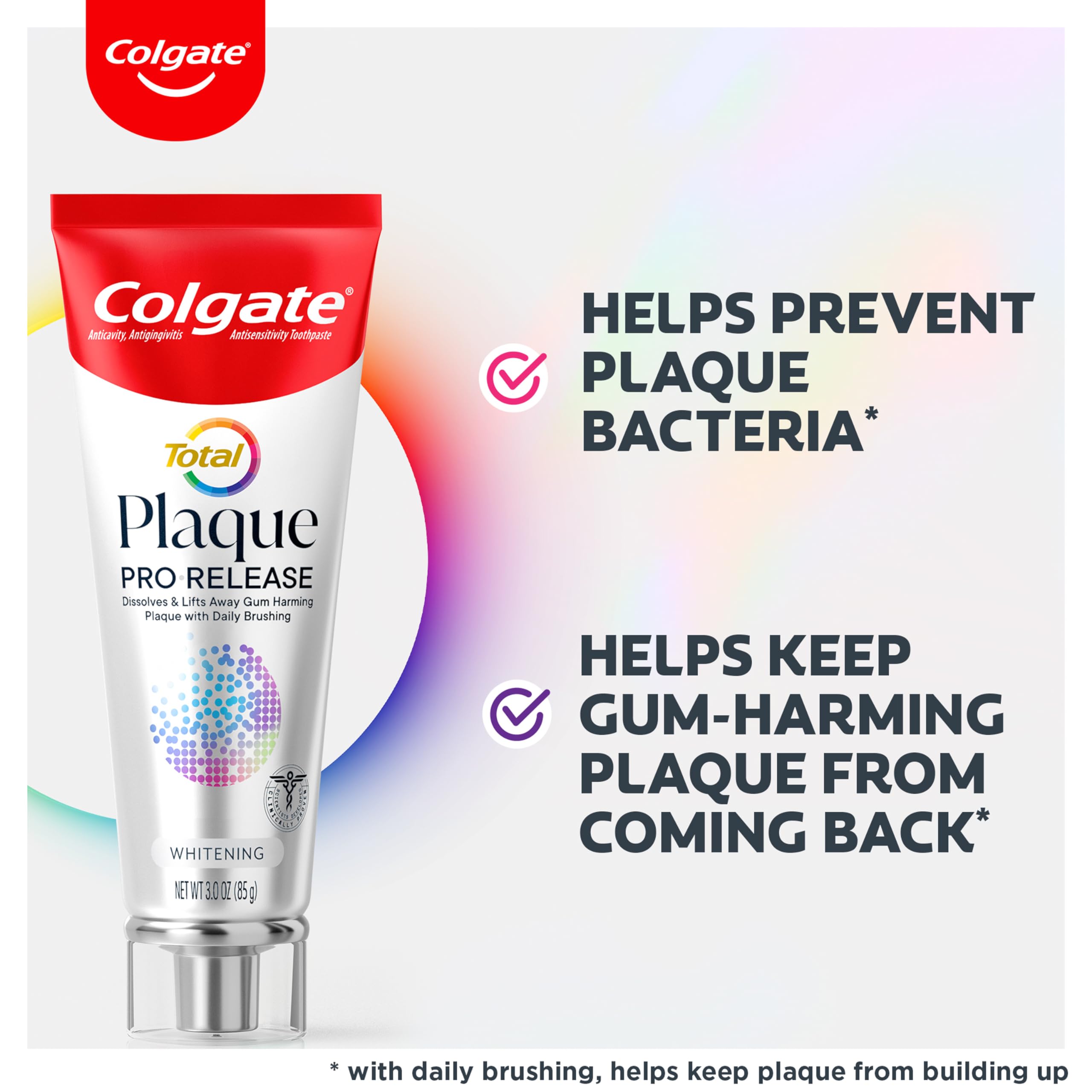 Colgate Total Plaque Pro Release Whitening Toothpaste, 2 Pack, 3.0 Oz Tubes