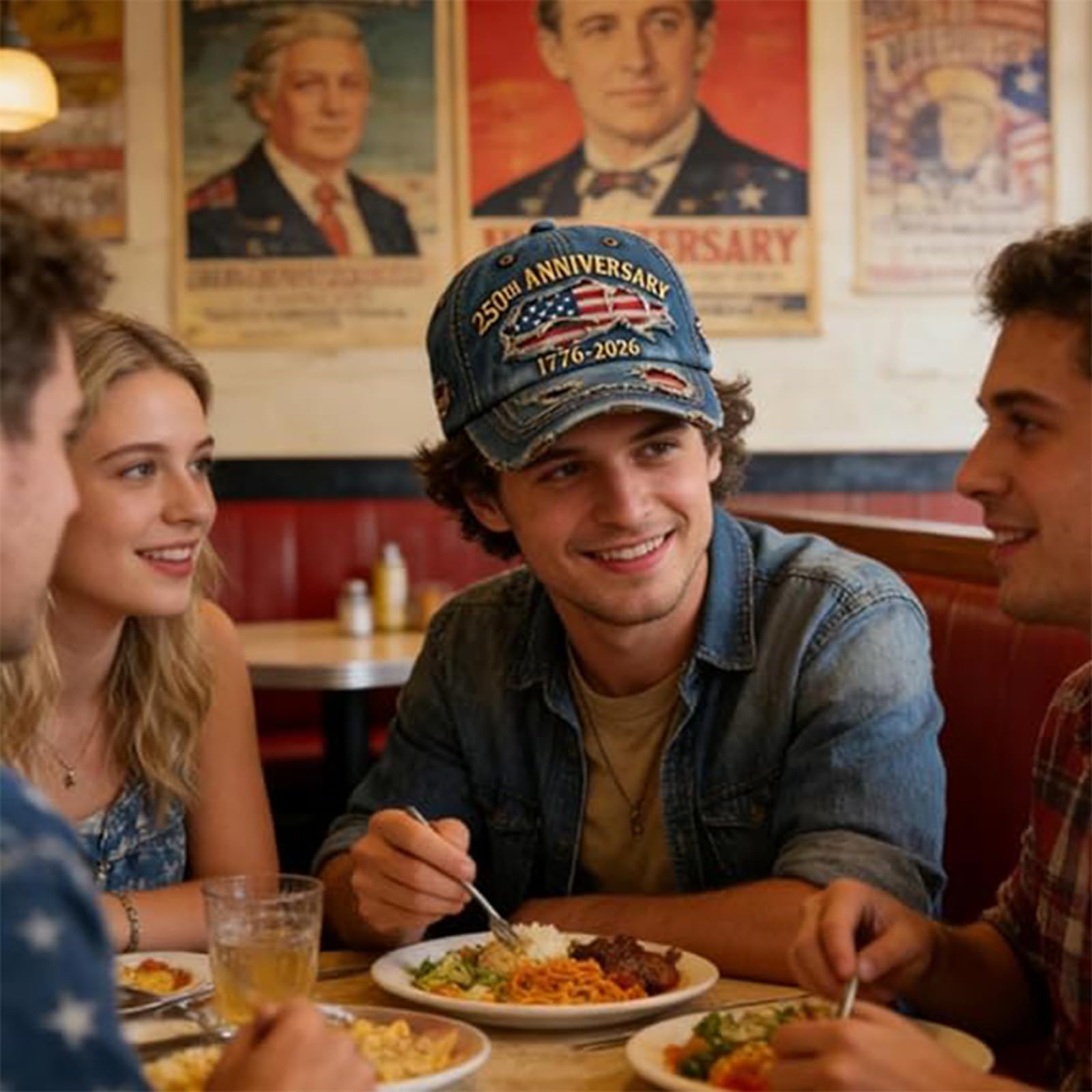 LDLXLHTE USA 250th Anniversary Distressed Casual Cap, 1776-2026 Commemorative Adjustable Baseball Cap for Veterans (C)