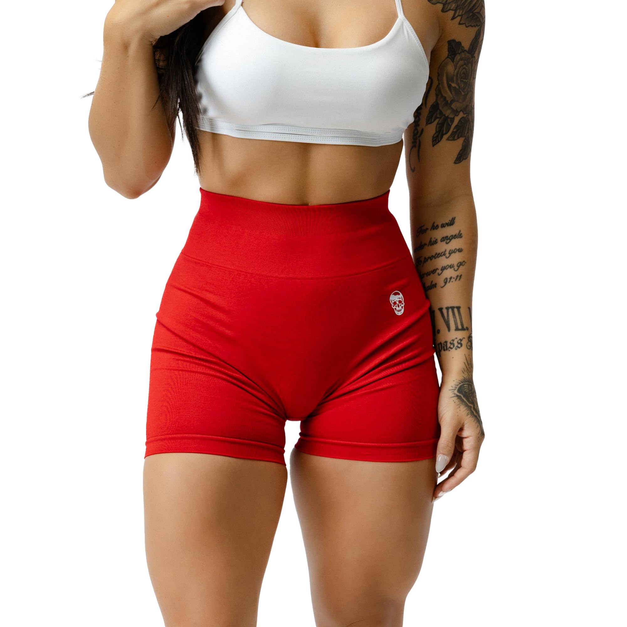 Gymreapers Seamless Shorts Infinity High Waist Biker Workout Scrunch Shorts for Women Athletic Gym Running Pilates Yoga Sport Short (Carolina Reaper)