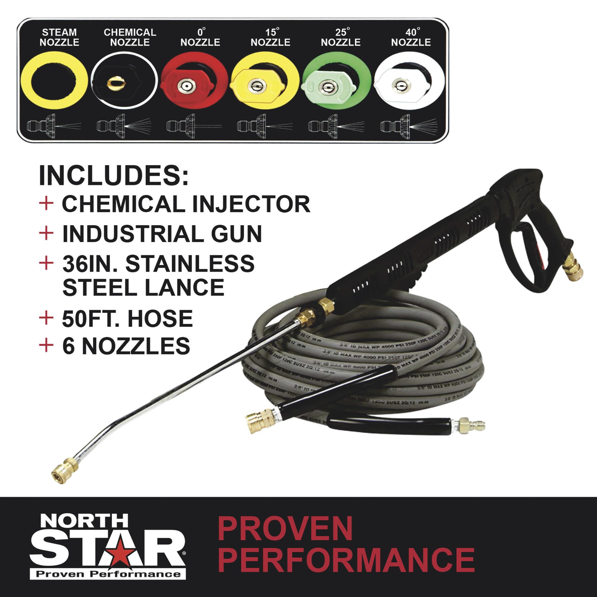 North Star Hot Water & Wet Steam Pressure Washer with Power Nozzles, Lance, Washing Gun, and Hose - Gas Powered, 3000 PSI, 4 GPM, Electric Start Honda Engine