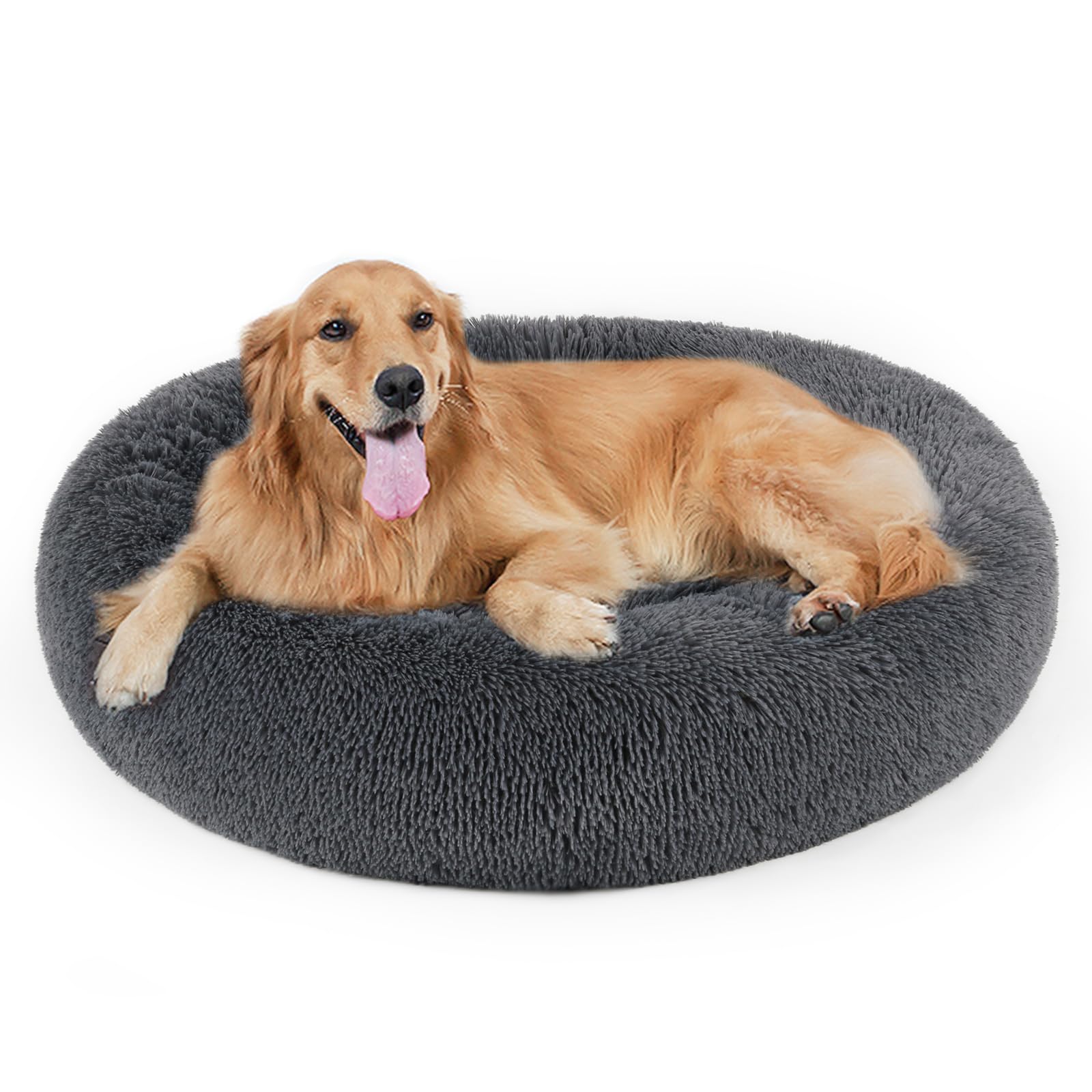 Dog Bed, Cat Calming Bed, Faux Fur Pillow Pet Donut Cuddler Round Plush Bed for Large Medium Small Dogs and Cats