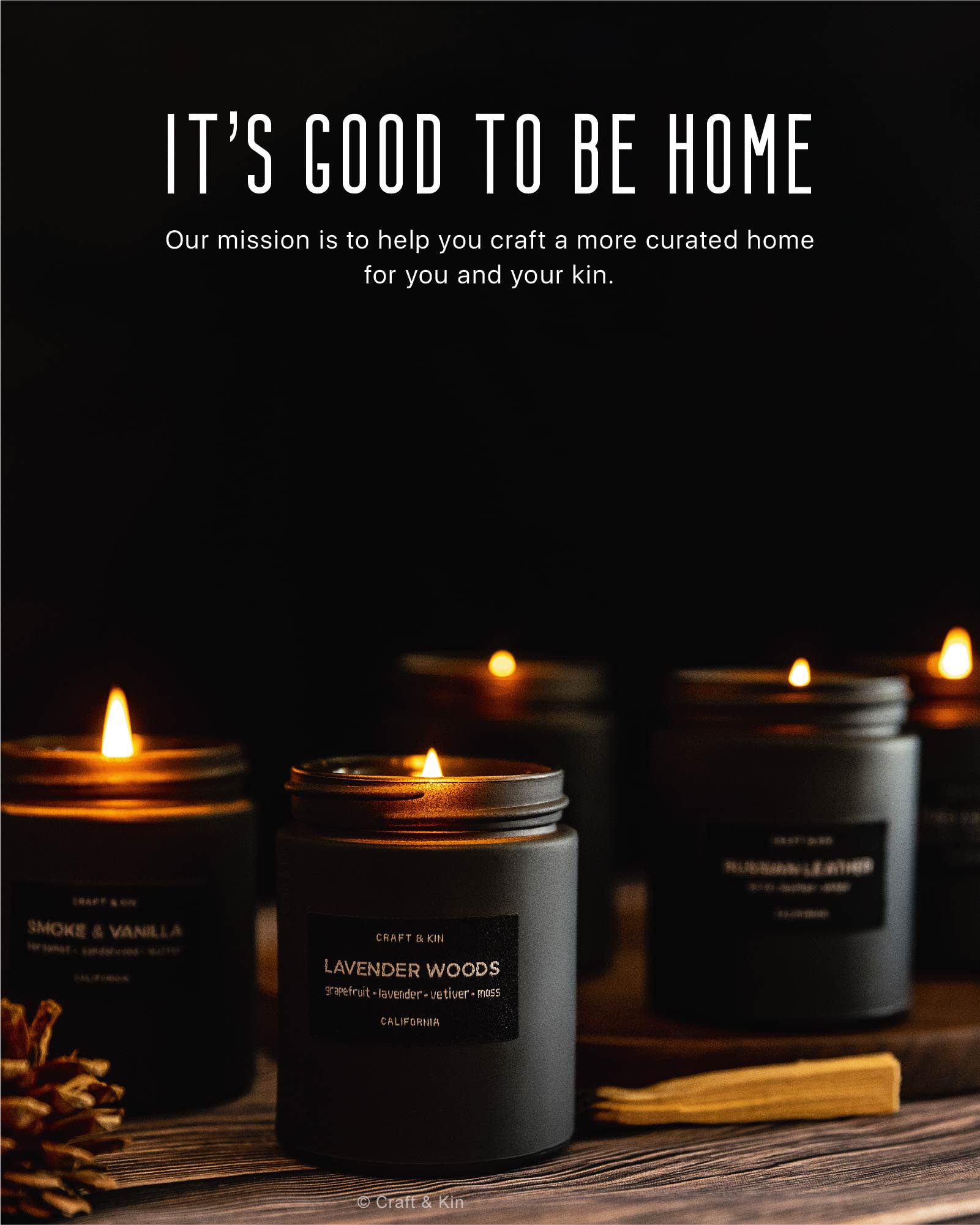 Craft & Kin Smoke & Vanilla Candle | Scented Candle for Men | Masculine Candle | Soy Candle | Scented Candle for Home Scented | Black Candles | Long Lasting Candles with 45 Hour Burn Time 7.6oz