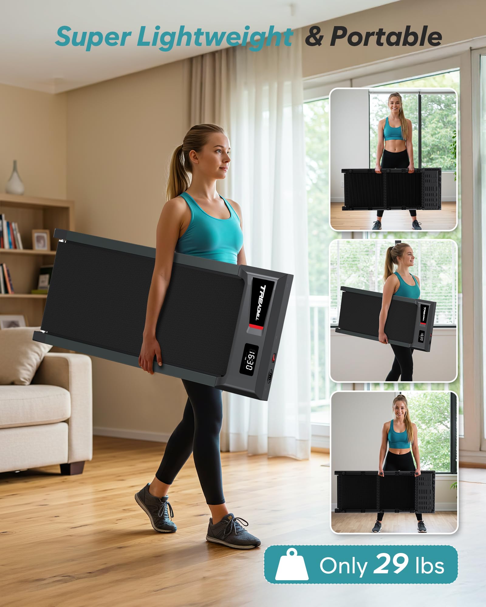 WELLFIT Incline Walking Pad Treadmill - Under Desk Treadmills with 3% 6% 10% Incline, 29lbs Lightweight 265lbs Capacity Smart Portable Treadmill for Home Small, Works with KINOMAP Apple Health