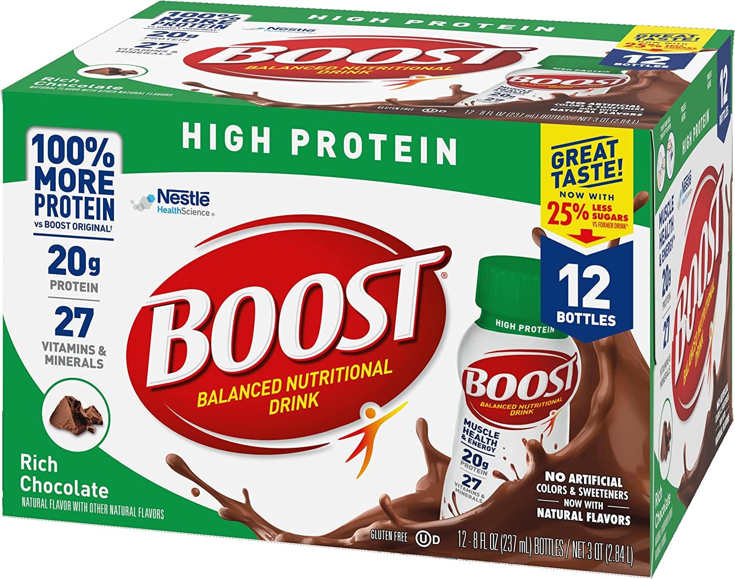 BOOST High Protein Balanced Nutritional Drink, Rich Chocolate, 8 FL OZ (Pack of 12)