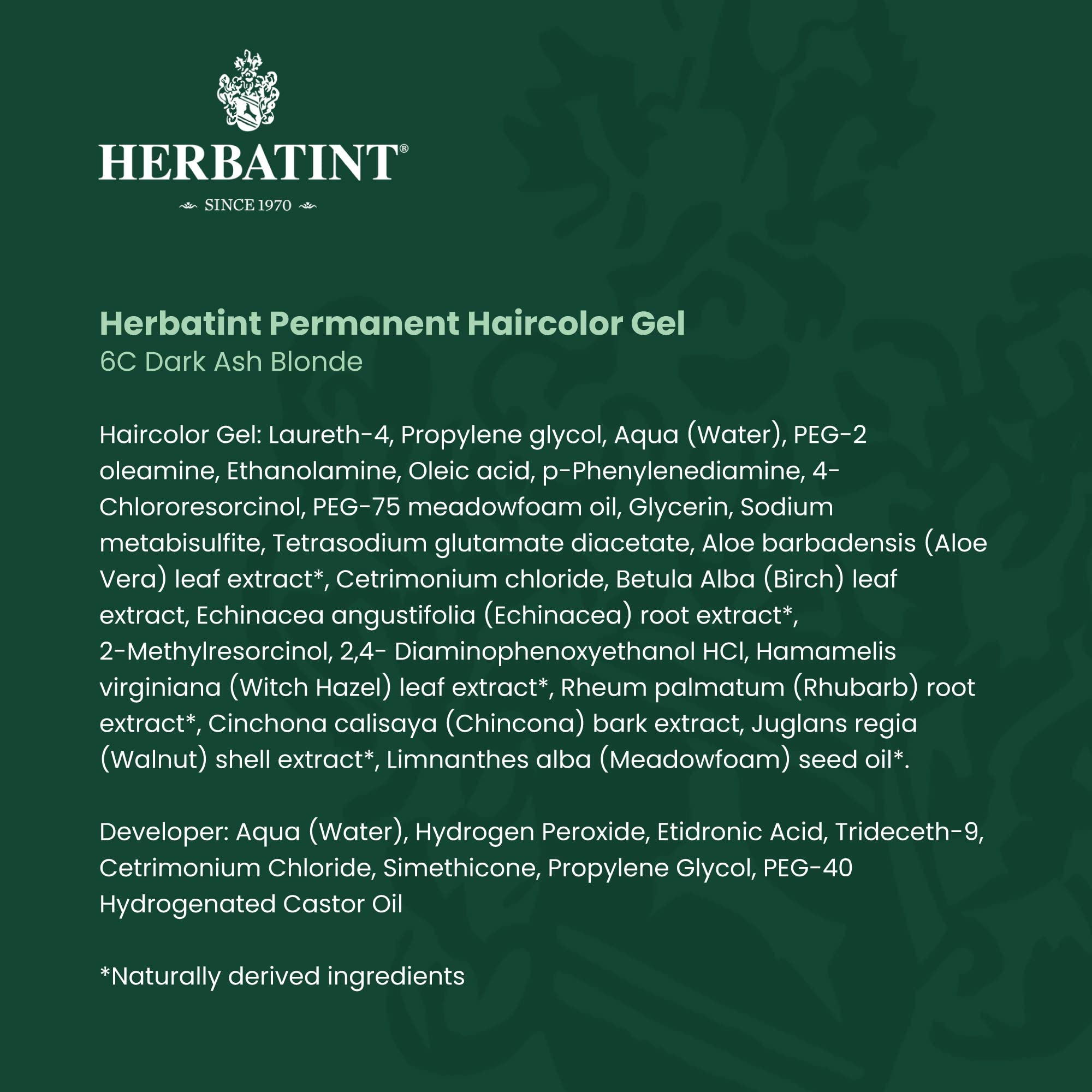 Herbatint Permanent Haircolor Gel, 6C Dark Ash Blonde, Alcohol Free, Vegan, 100% Grey Coverage - 4.56 oz