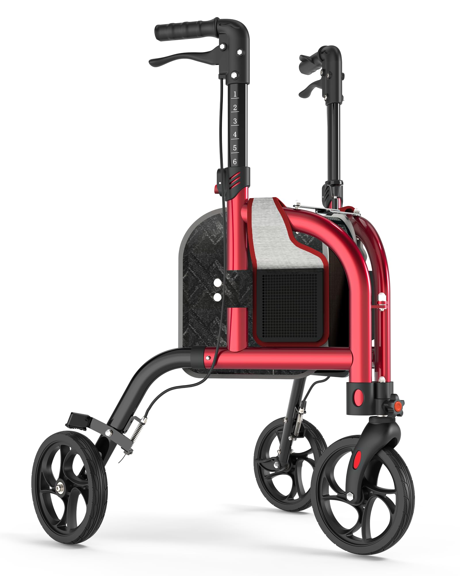 SUCCU 3 Wheel Walkers for Seniors, Narrow Foldable Wheeled Rollator Walker, Lightweight Three Wheels Rolling Walker, 350lbs Capacity, Height Adjustable Rollator for Elderly, Aluminum Alloy