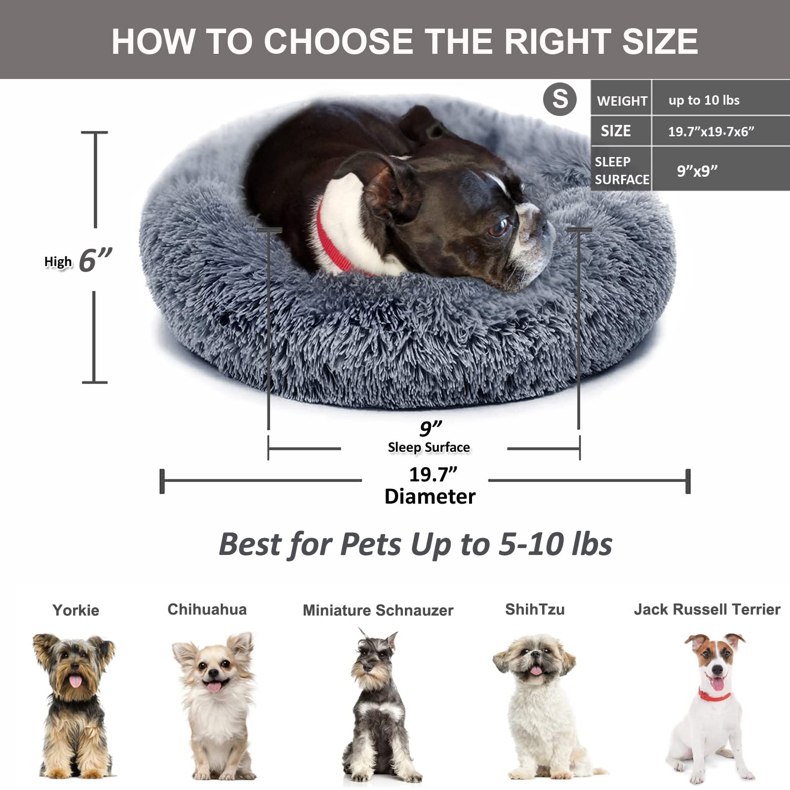 Small Calming Dogs Bed for Small Dogs Anti-Anxiety Machine Washable Fluffy Luxury Anti-Slip Waterproof Mute Base Warming Cozy Soft Pet Puppy Round Bed