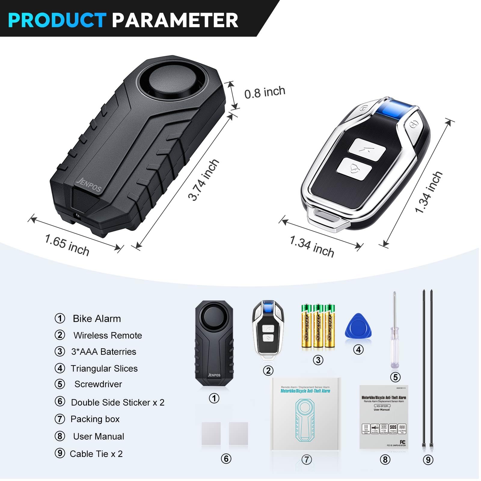 Bike Alarm, 113dB Loud Waterproof Wireless E-Bike Motorcycle Alarm with Remote, Anti-Theft Vibration Motion Sensor Multipurpose Security Alarm System, Ebike Accessories