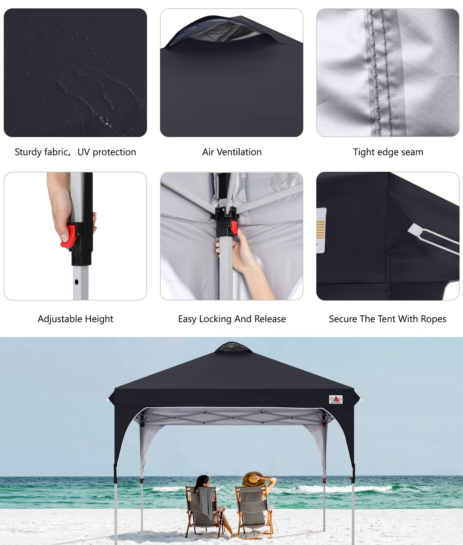 ABCCANOPY Outdoor Pop up Canopy Tent, 10x10 Instant Portable Canopy for Camping, Beach, Backyard, Black