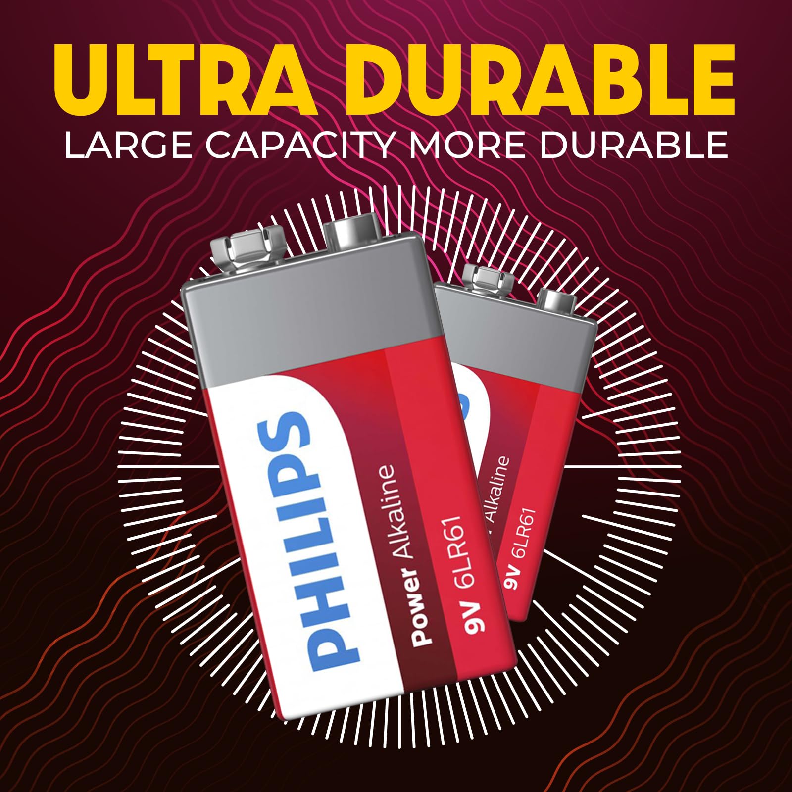 PHILIPS 9 Volt Battery, (8-Count) Power Alkaline 9v Batteries for Smoke Detector, Long Lasting Power Up to 10 Years in Storage, 9v Battery Leak Proof Design, All Purpose Rectangle Batteries.