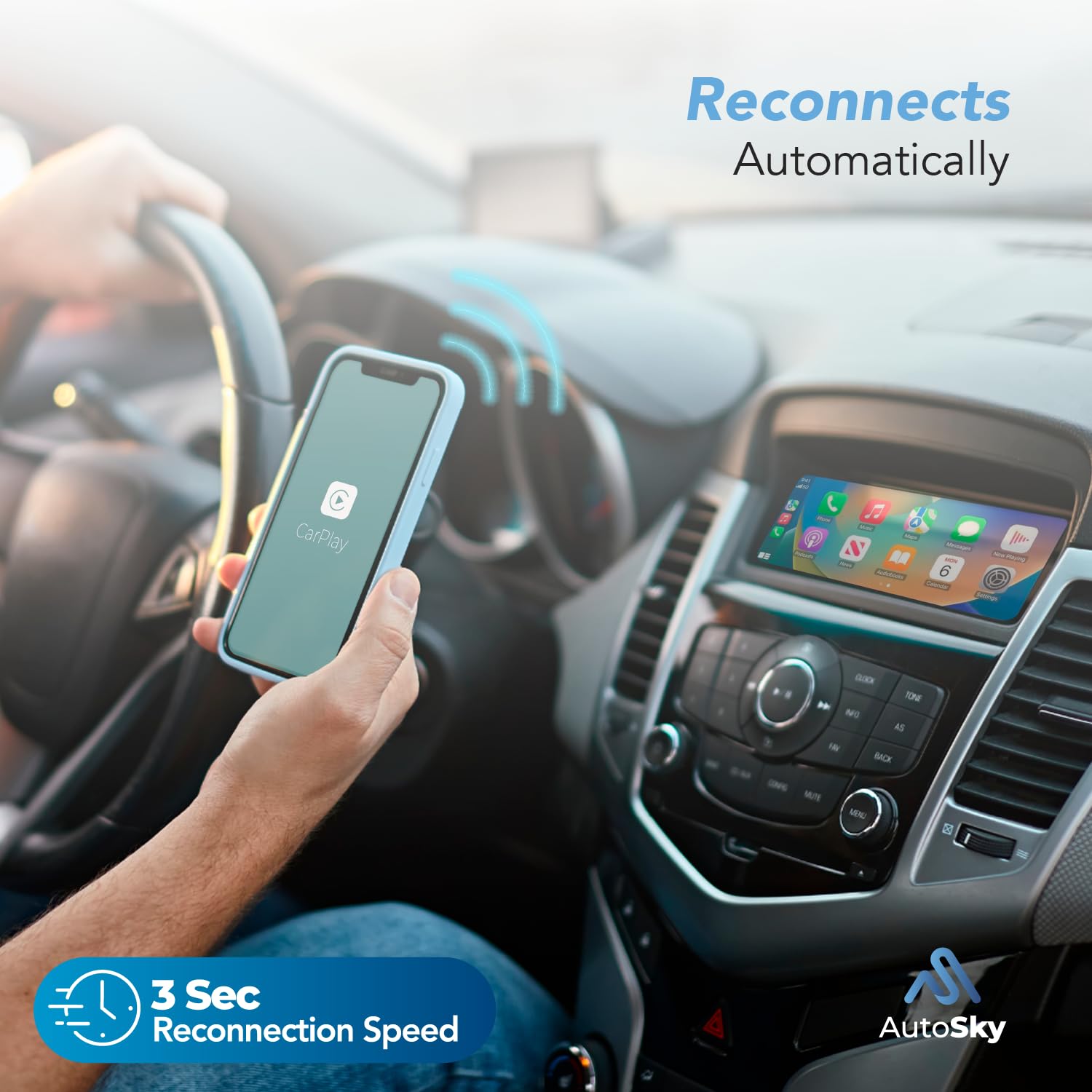 Wireless CarPlay Adapter - Fastest 5Ghz - AutoSky - Plug and Play - USB-C and USB-A Cables - Wired CarPlay Required