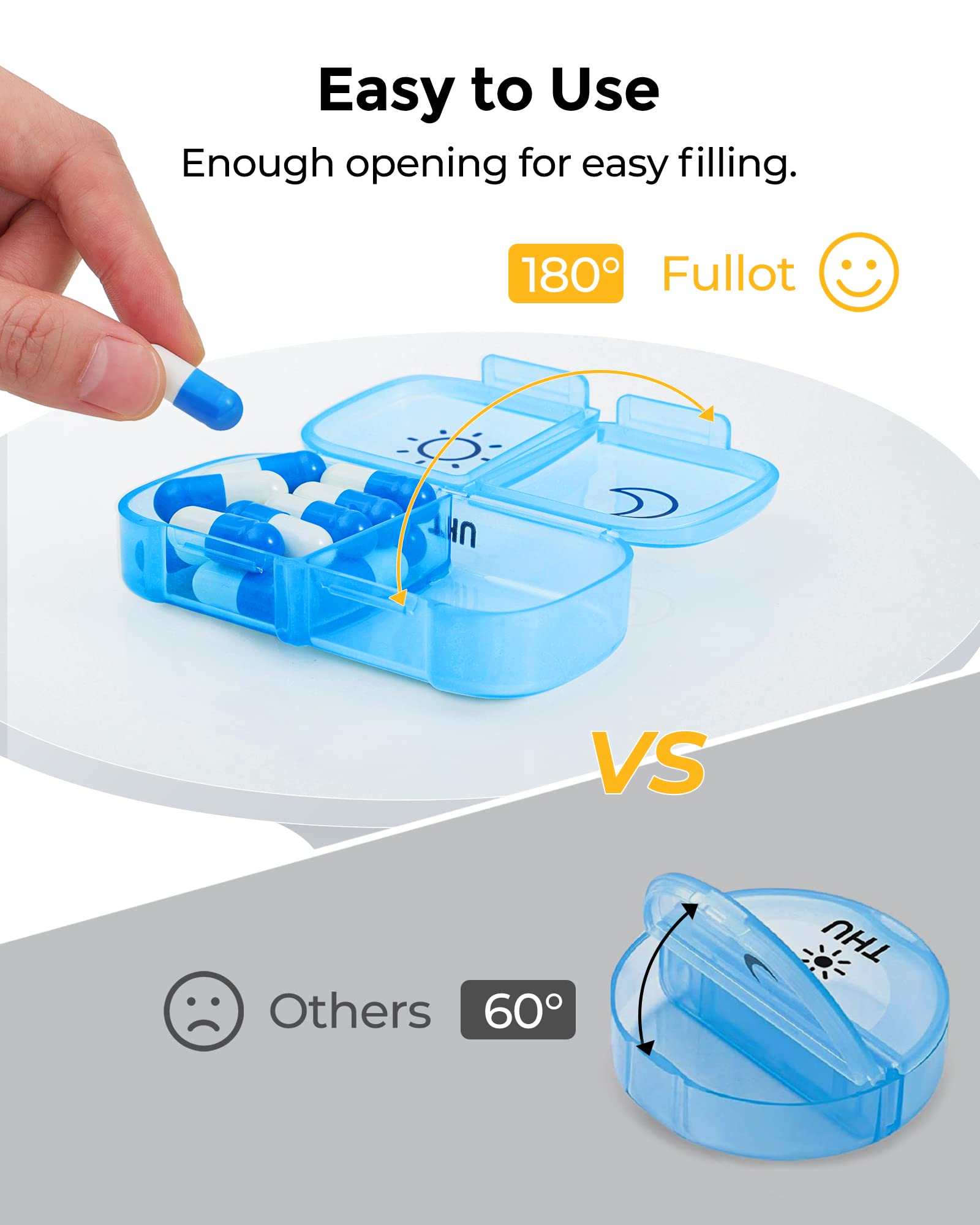 Weekly Pill Organizer 7 Day 2 Times a Day, FULLOT Pill Box & 7 Daily AM PM Pill Cases with Easy Retrieving and Refilling Design, Increased Capacity for Pills/Vitamin/Fish Oil/Supplements