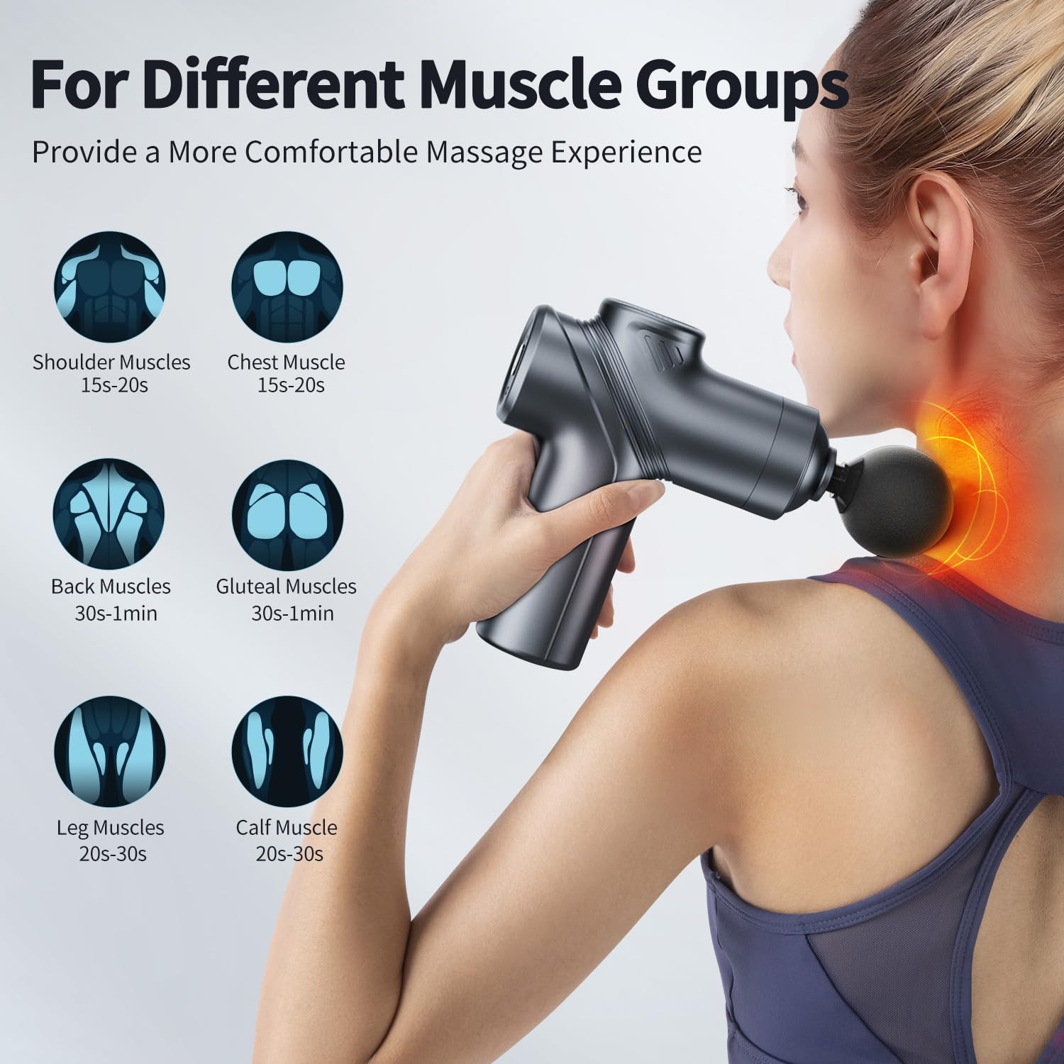 LEERCON Massage Gun Deep Tissue, Silent Brushless Motor and Portable Massage Gun with 4 Interchangeable Heads for Deep Muscle Relief and Relaxation, Relax Gift