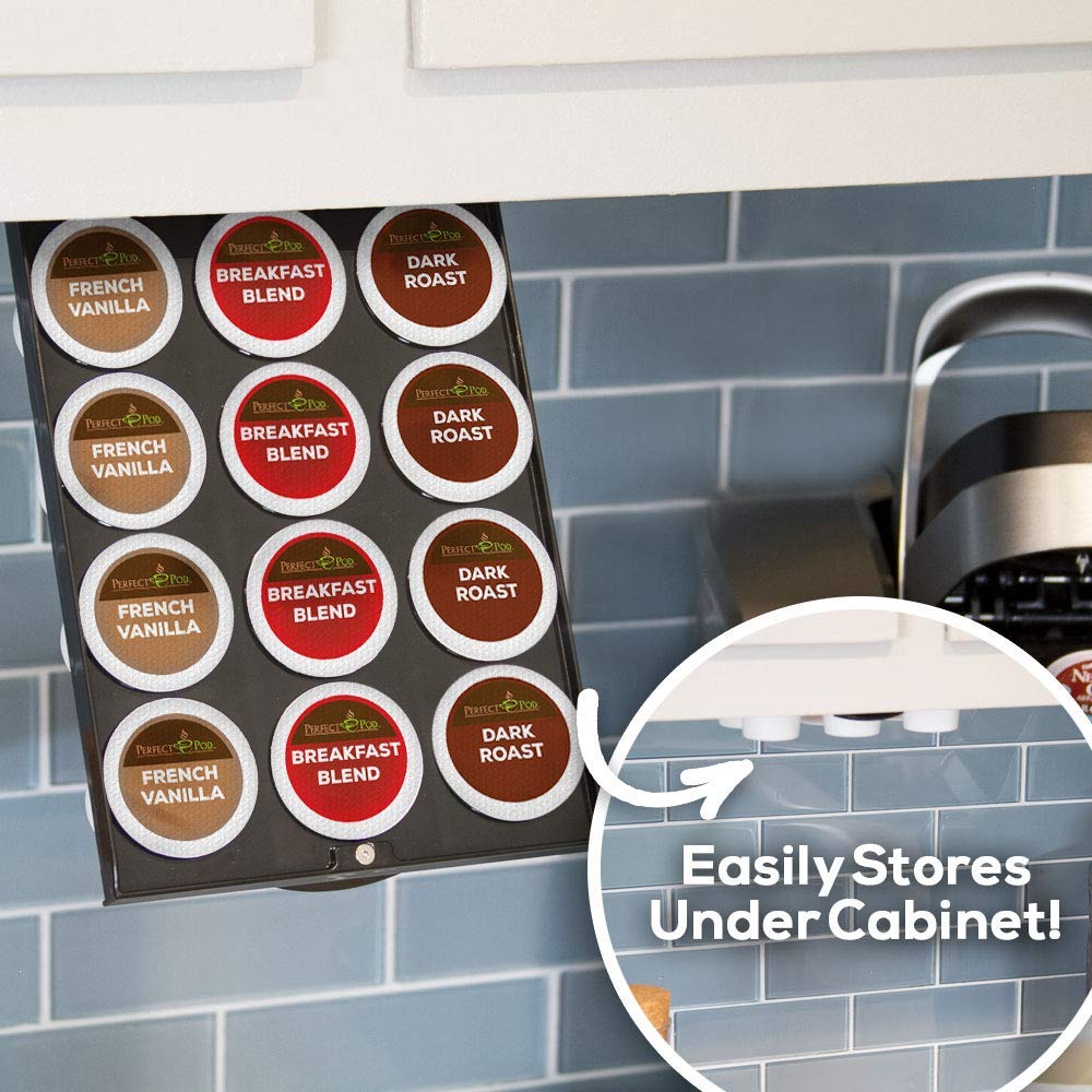 PERFECT POD EZ-Shelf Under Shelf Storage for K Cups, Space-Saving Under Counter Cabinet Coffee Pod Holder, 10.5" x 7.25" x 2", Holds 12 Cups