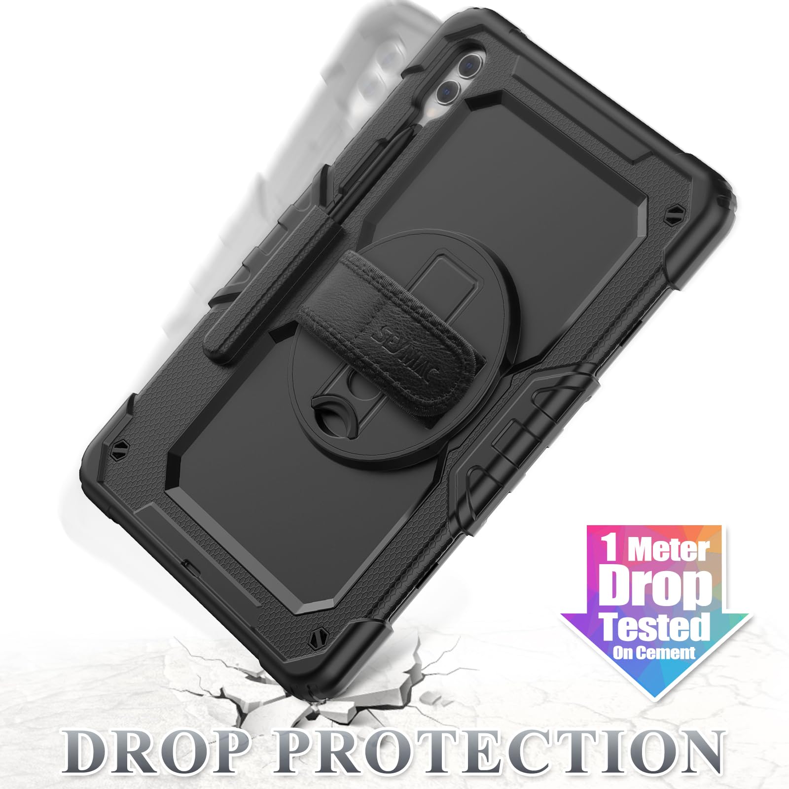 SEYMAC stock for Samsung Galaxy Tab S9 FE+ Plus 5G Tablet Case 12.4'' 2023 with Screen Protector Pencil Holder [360 Rotating Hand Strap] &Stand, Drop-Proof Case for Galaxy Tab S9 FE+ 12.4'', Black1