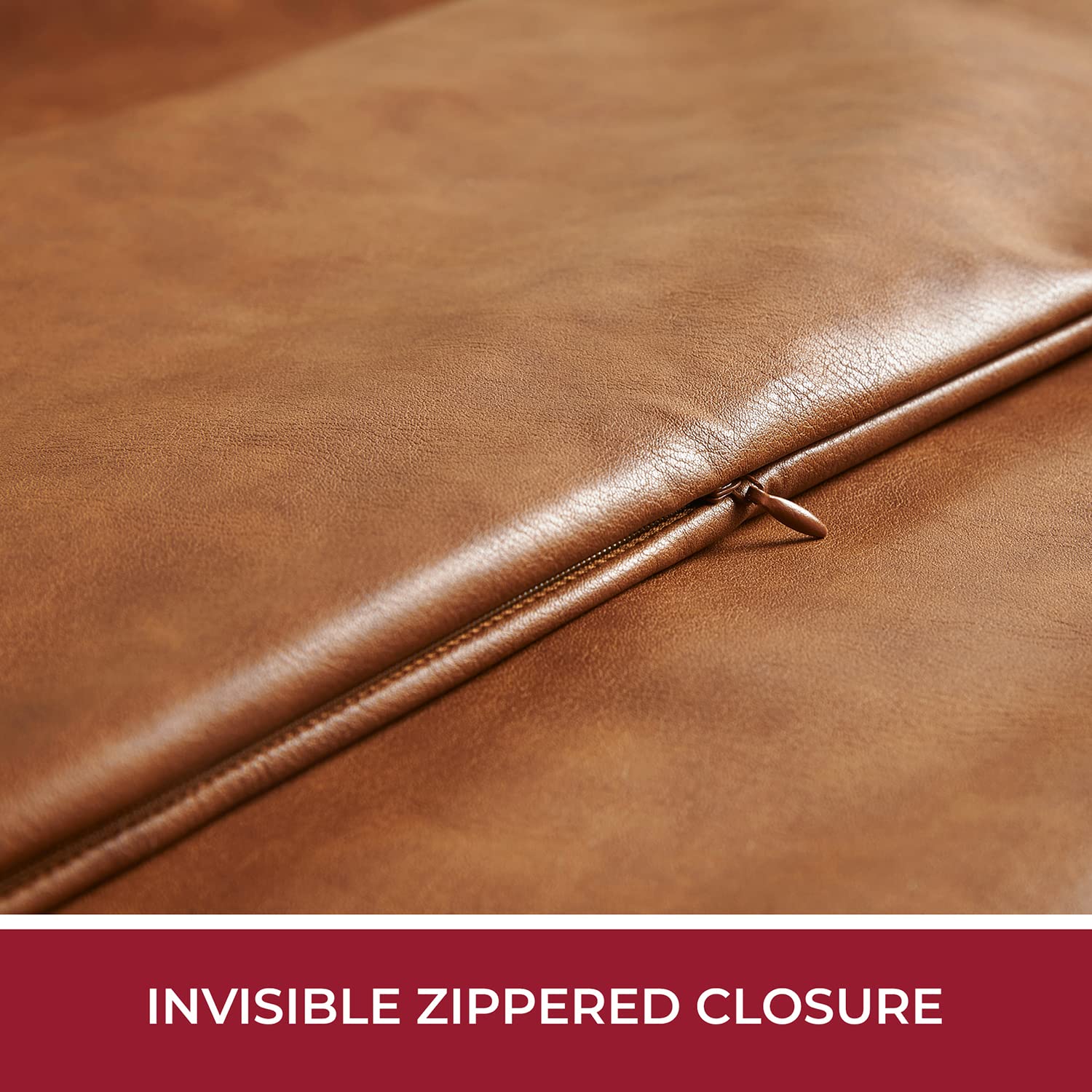 Mellanni 100% Faux Leather Throw Pillow Covers 18x18 - Brown Pillow Covers - Low-Maintenance and Animal-Friendly - with Invisible Zippered Closure - (Pack of 2, 18x18)