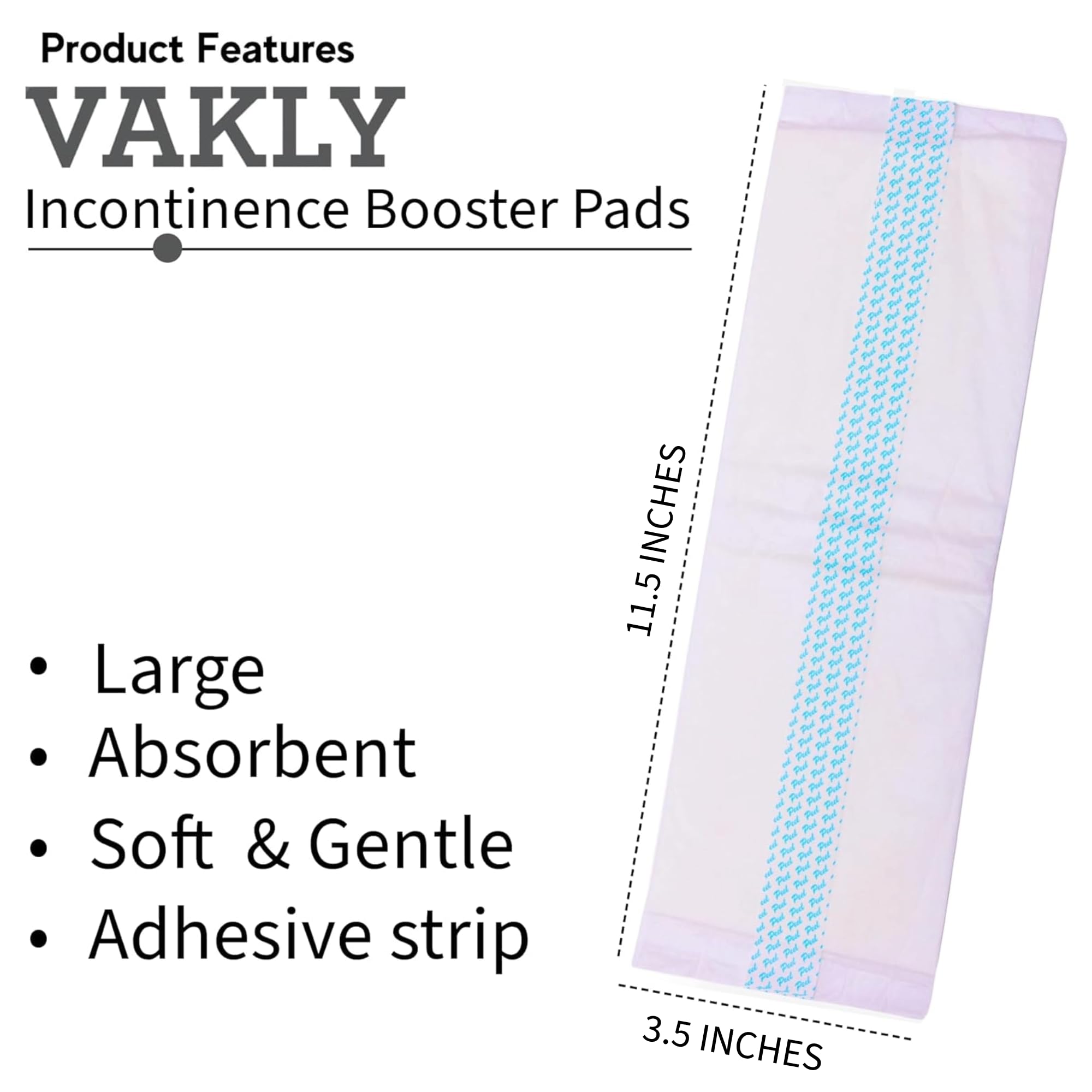 Adult Incontinence Booster Pads Extra Absorbent with Adhesive [Large 3.5''x11.5''] Protection for Men and Women - Soft Disposable Diaper Top Liner Pad - Comfortable 3.5x11.5 inches (24)