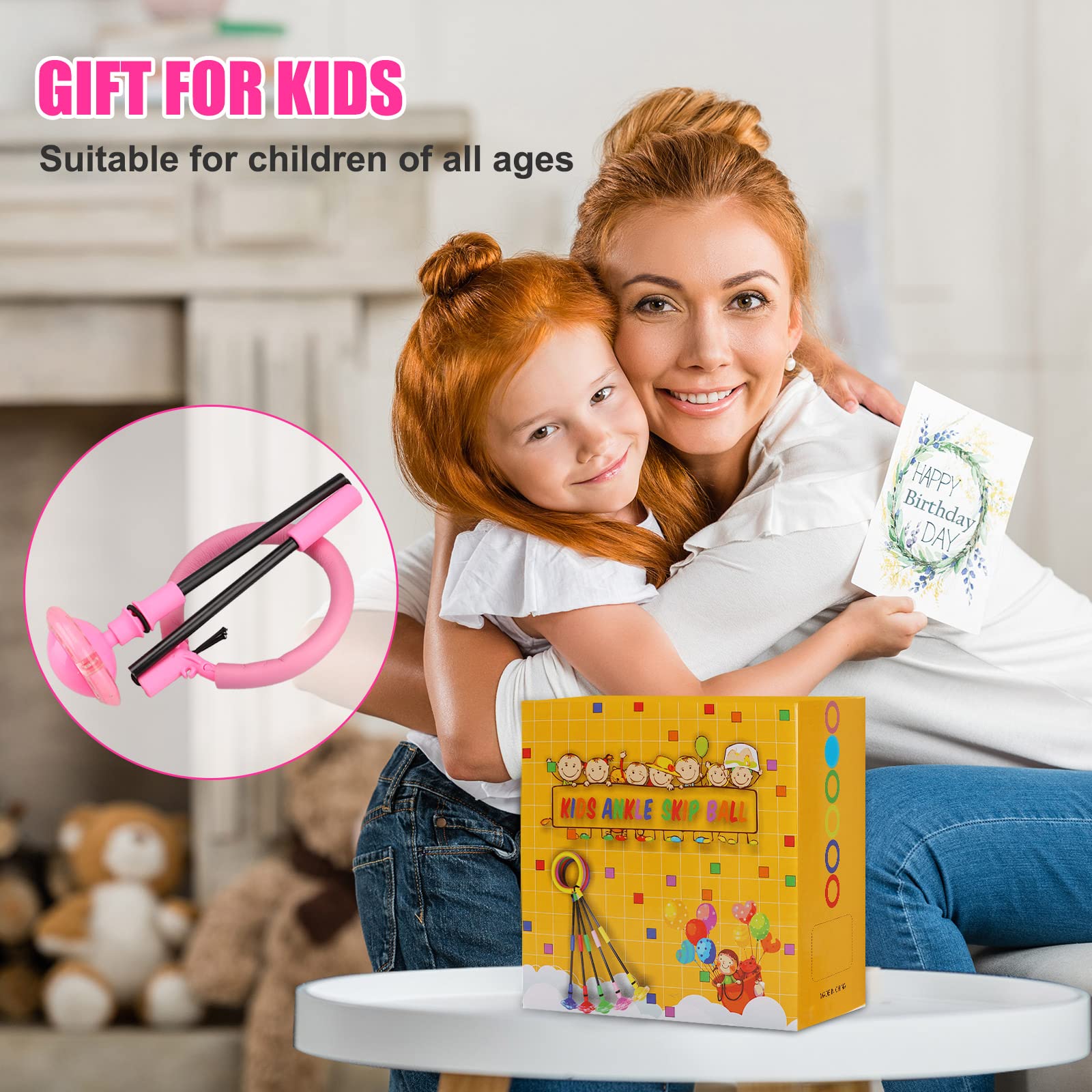 Chridark Ankle Skip Ball for Kids - Foldable Flash Wheel Skip Ball, Outside Game Toys for Kids & Adults, Gift for Boys & Girls Age 5 6 7 8 9 10 Years Old (Pink)