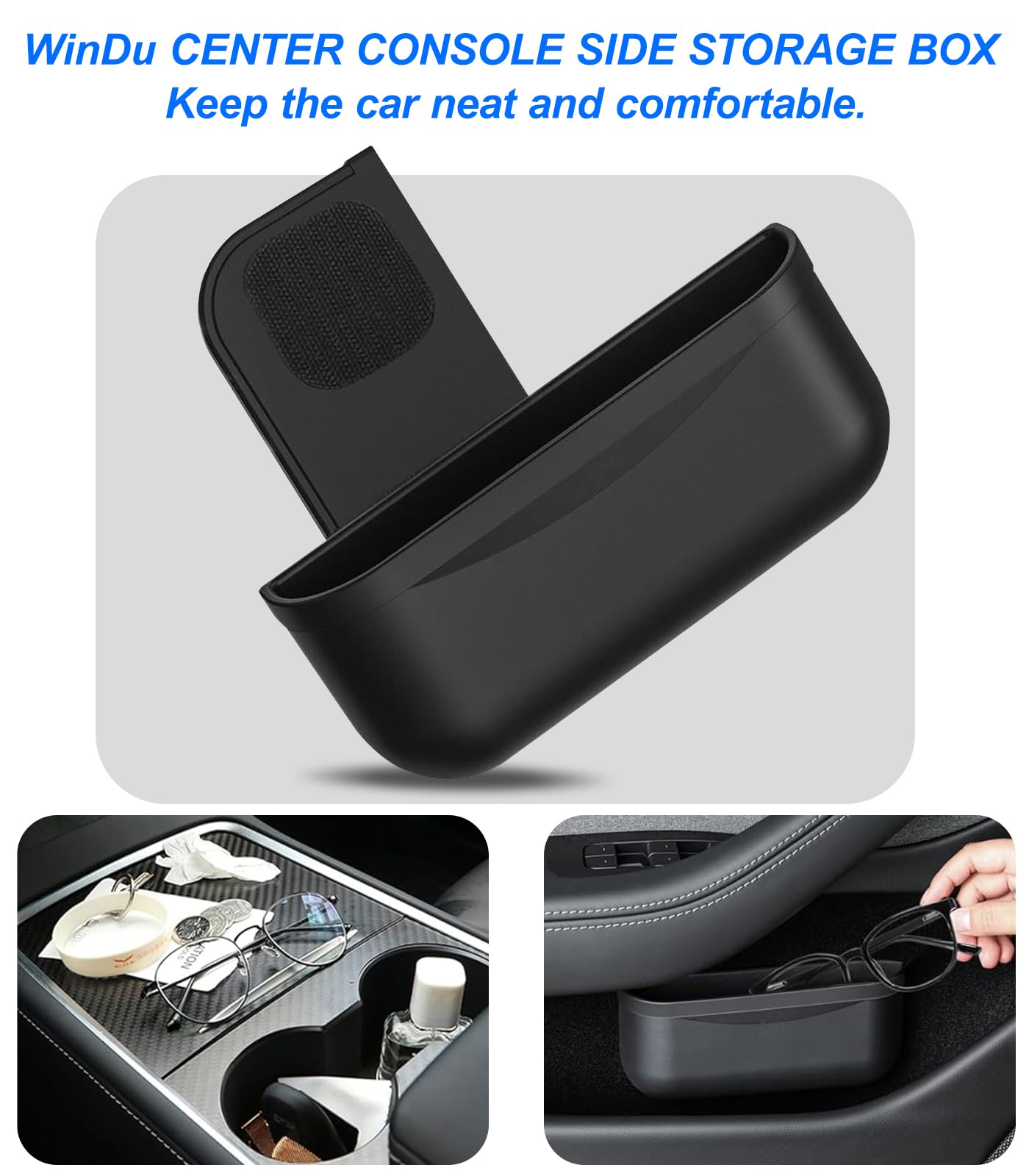 WinDu 2PCS Center Console Organizer for Tesla Model 3 Model Y, Detachable Silicone Storage Box Model 3 Model Y Accessories for Flocking Interior Sunglasses Phone Coin Trash Debris Organizer