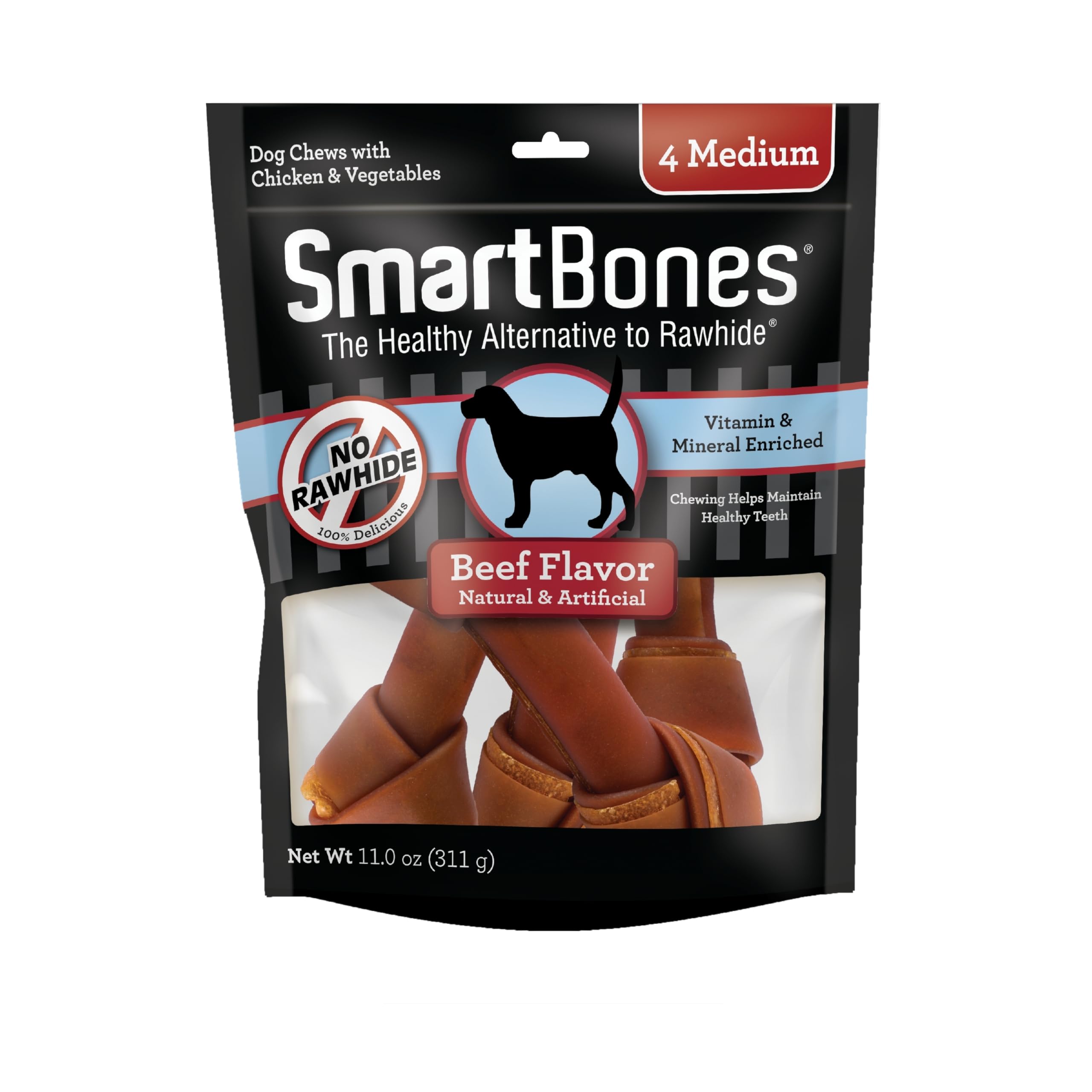 SmartBones Medium Chews With Real Beef 4 Count, Rawhide-Free Chews For Dogs