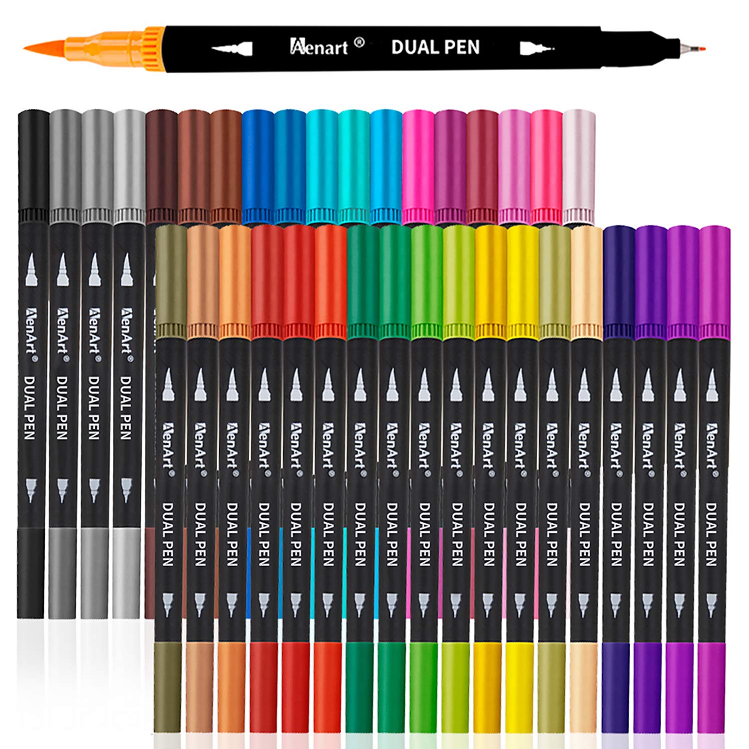 Dual Markers Brush Pens, 36 Fine Point Art Marker, Double Tip Colored Pen for Adult Coloring Hand Lettering, School Classroom Art Suppliers