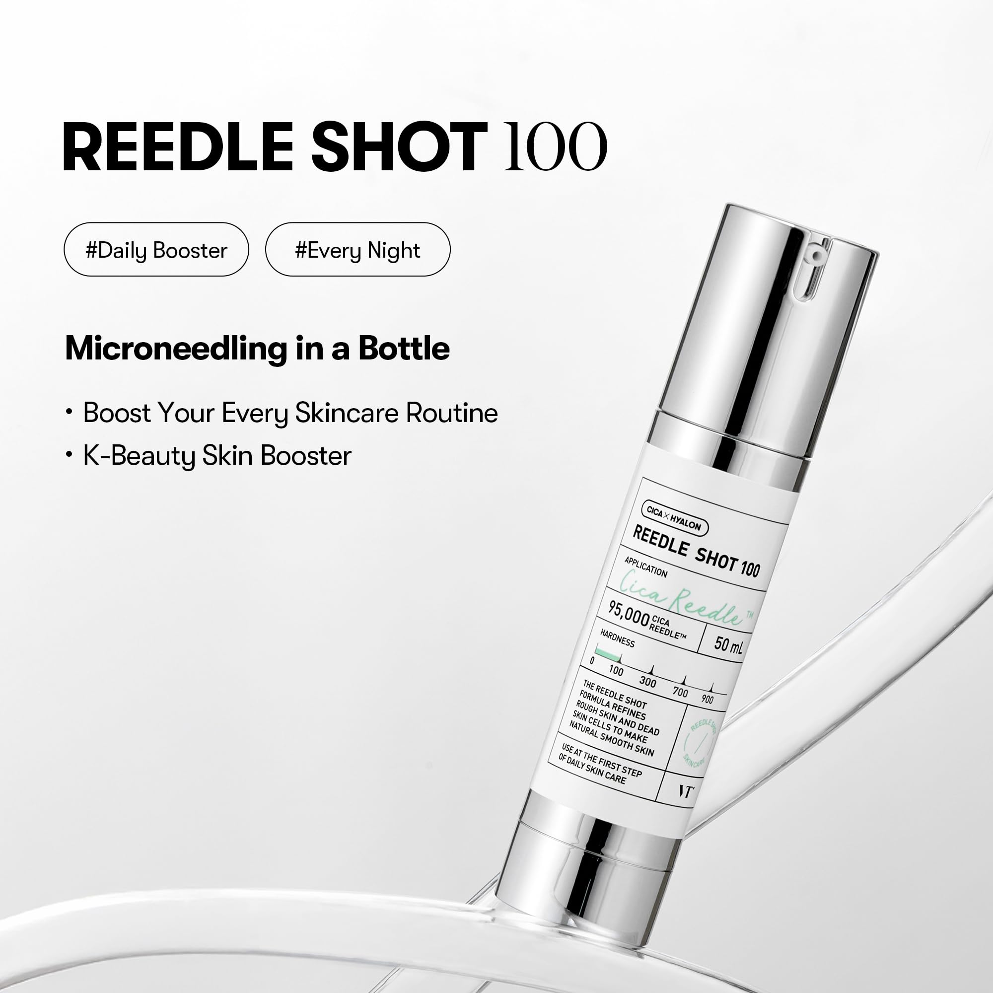 VT COSMETICS CICA Reedle Shot 100, Daily Night Exosome, Microneedling Serum, Centella Asiatica, Hyaluronic Acid, Propolis, Soft Skin, Regeneration, Glass Skin, Korean Skin Booster 1.69Fl Oz (50ml)